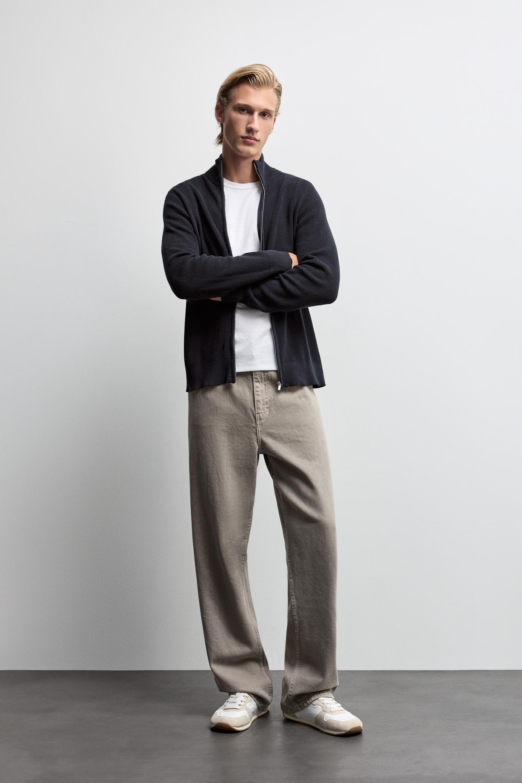 Zip-up knit cardigan — NAVY