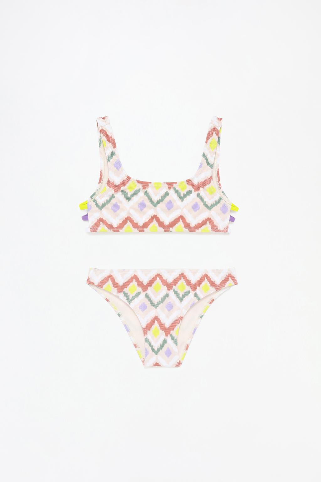 Ribbed geometric print bikini
