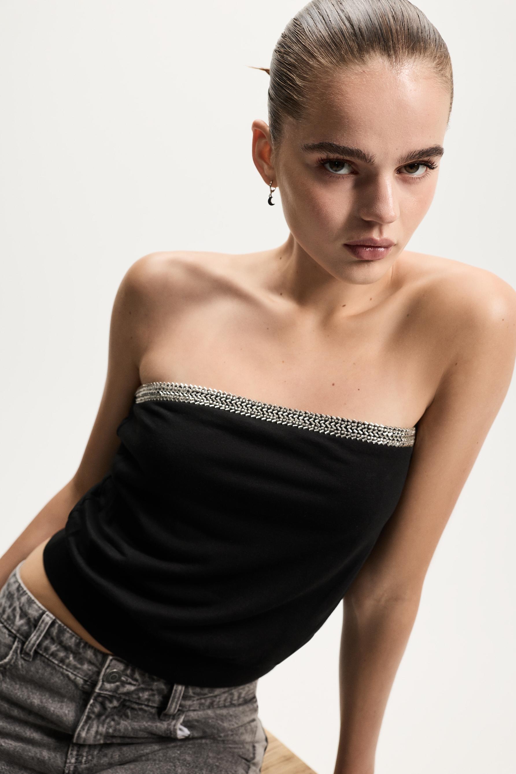 Rhinestone bandeau top — BLACK