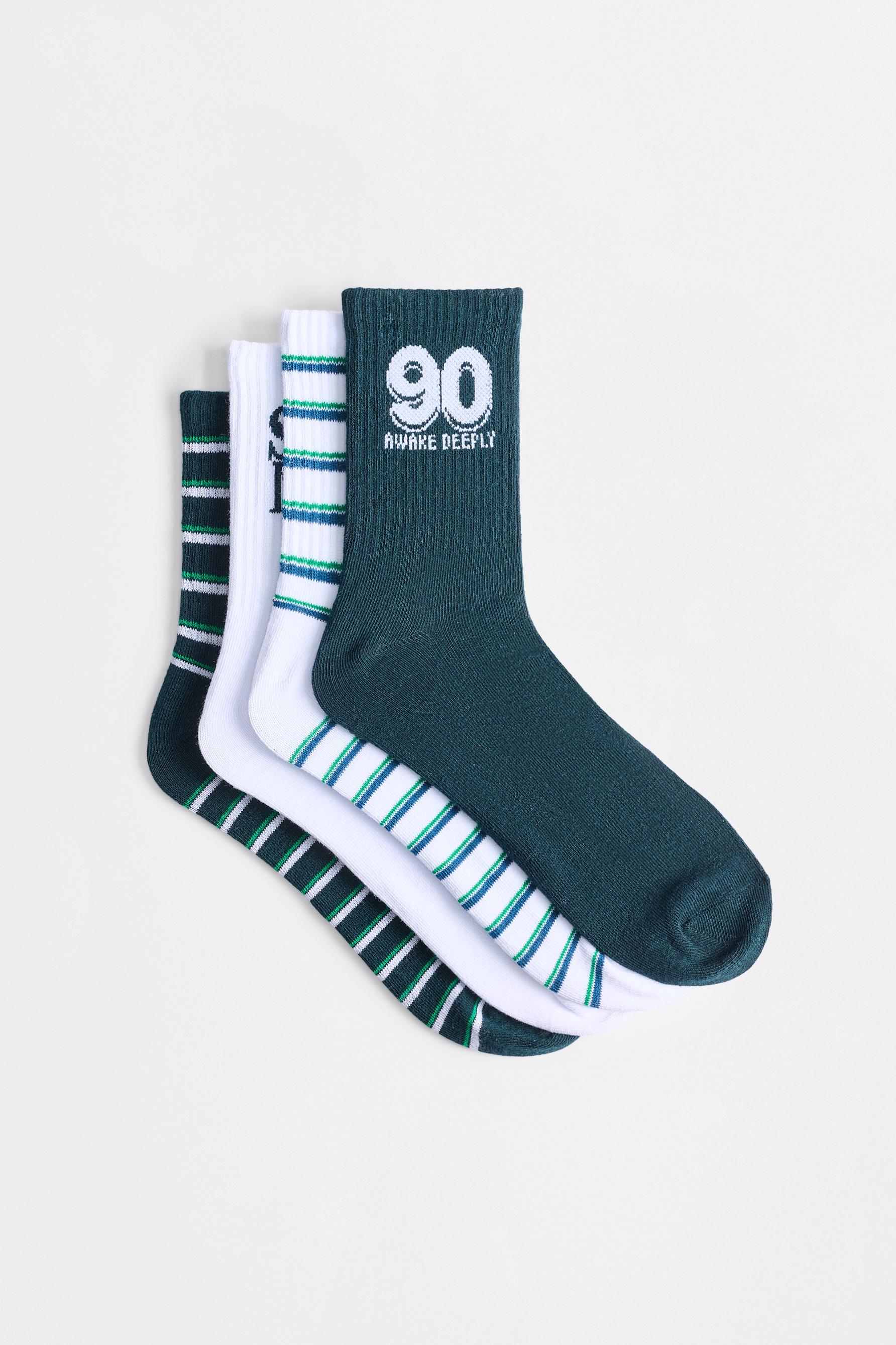 4-pack of printed crew socks — MEDIUM GREEN