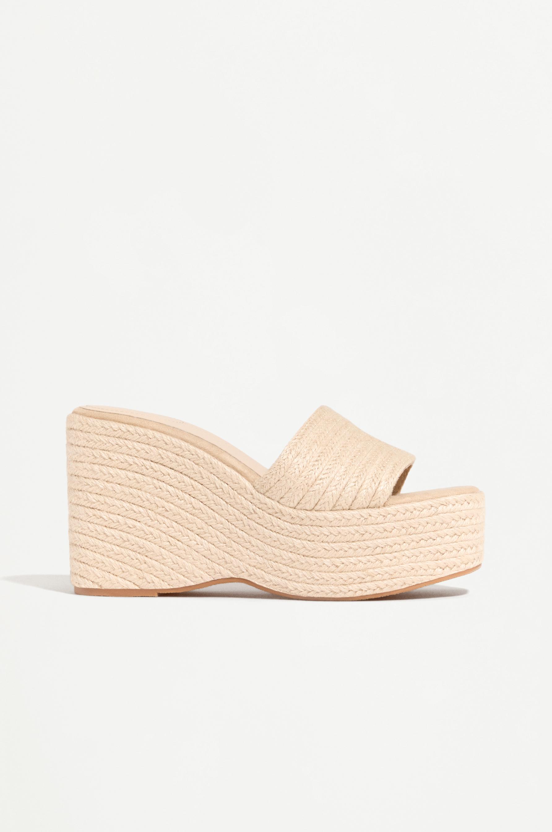 Women's raffia wedge sandals — BEIGE
