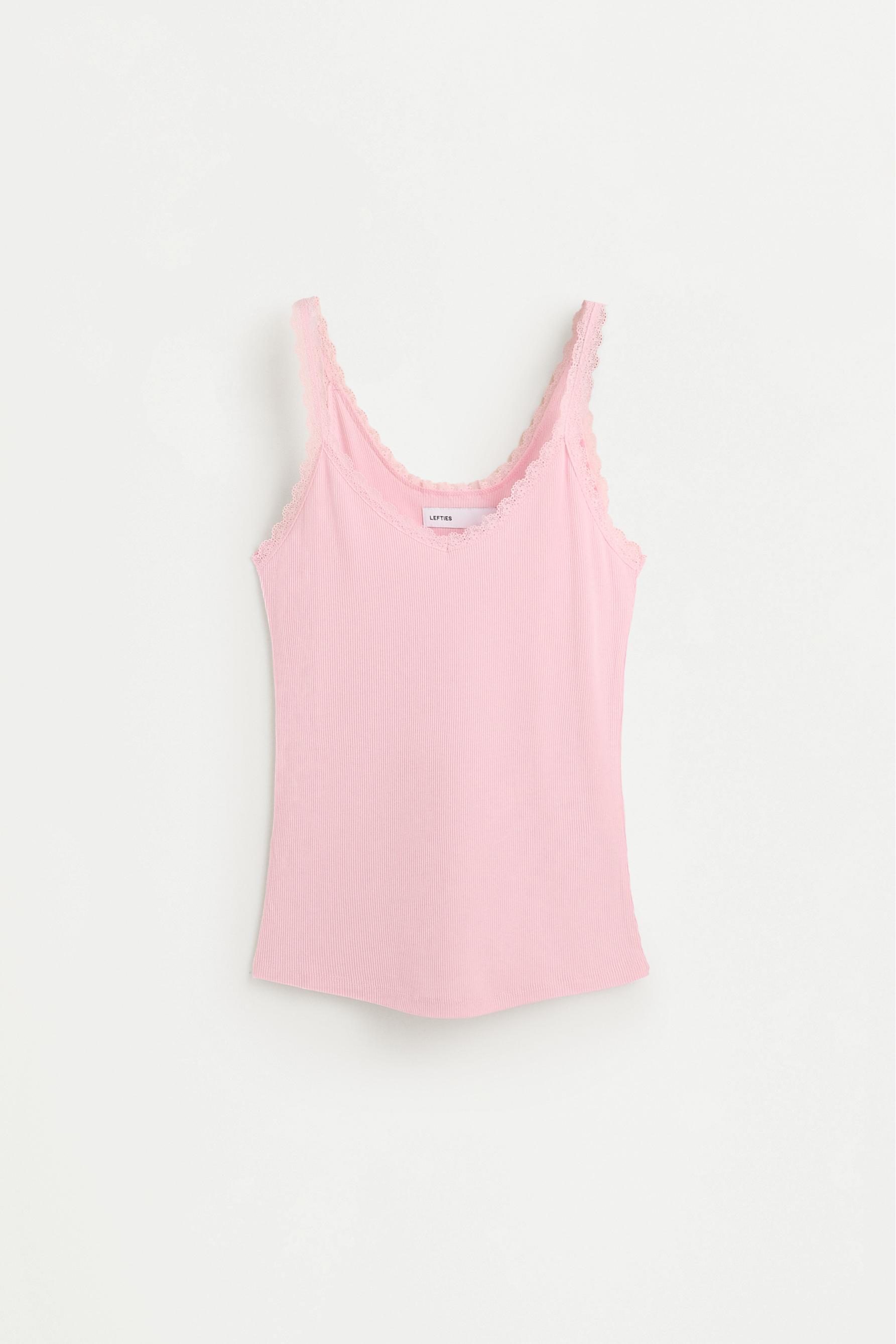 Ribbed top with blonde lace detail — PINK
