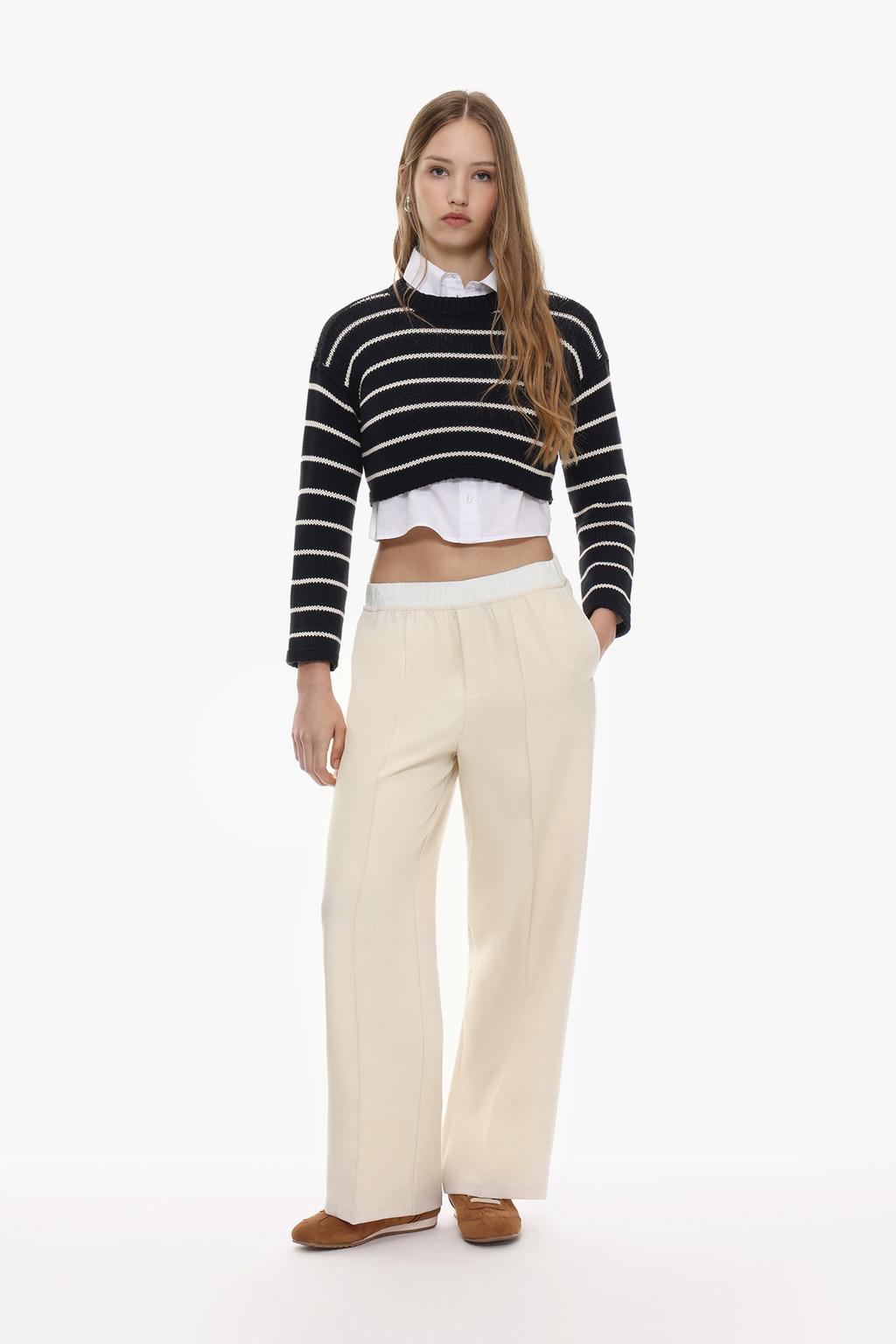 Trousers with waistband - stripe detail