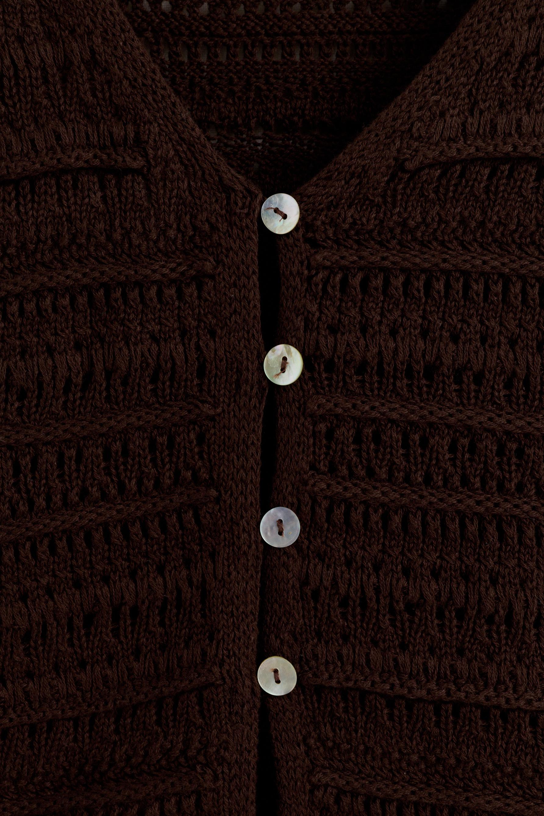 Cutwork knit top — DARK BROWN