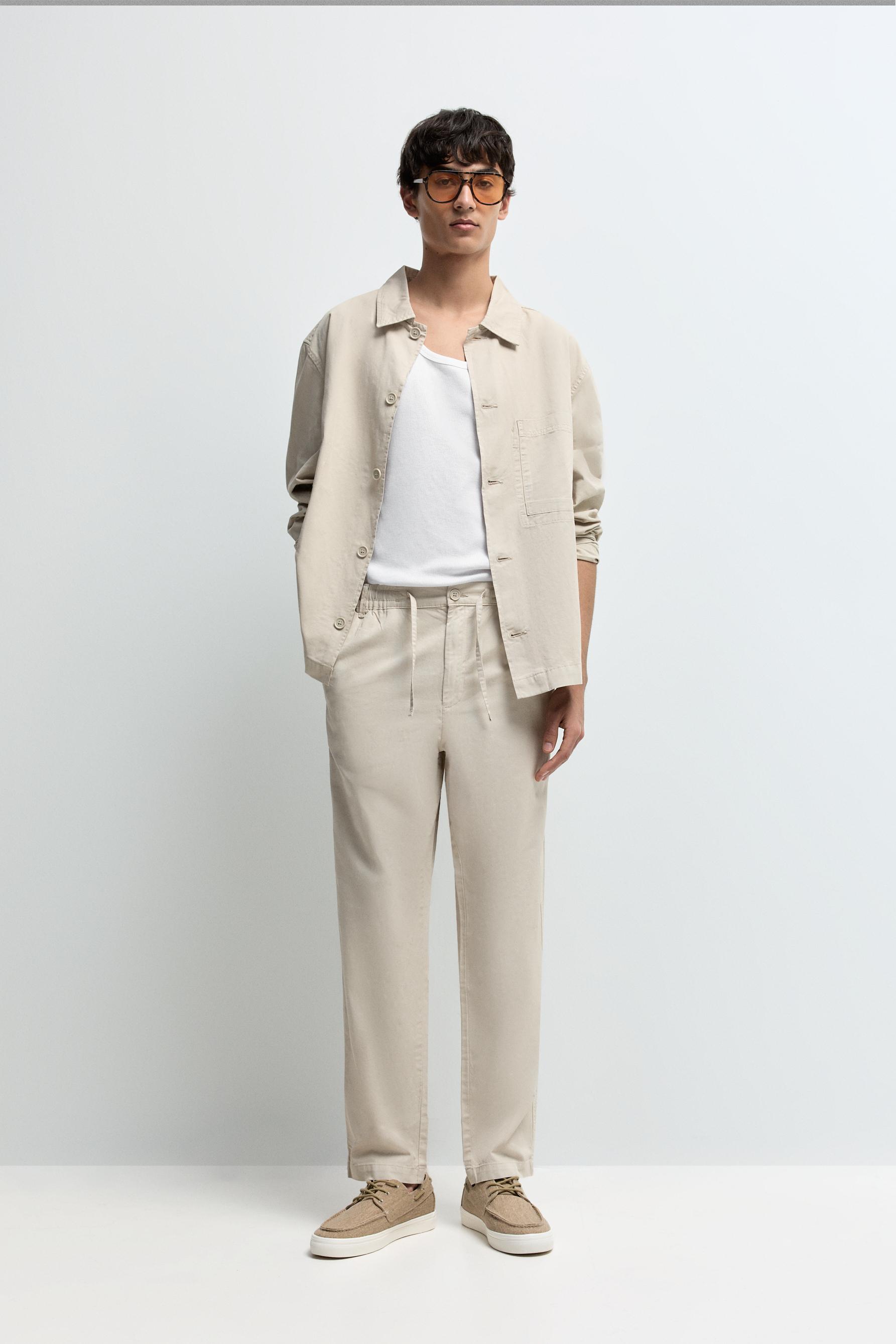 Linen blend joggers — BEIGE