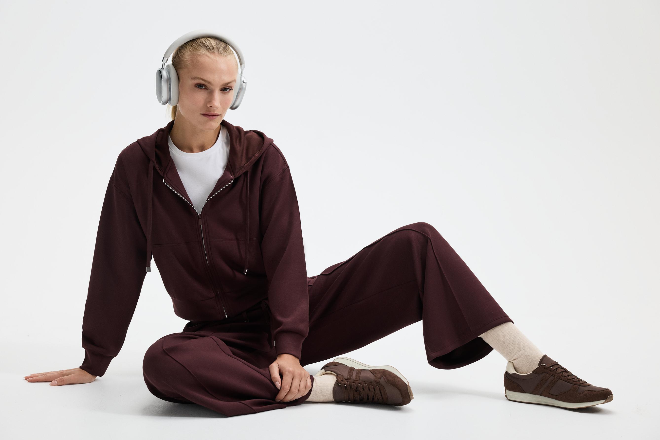 Flowy zip-up sports sweatshirt — WINE