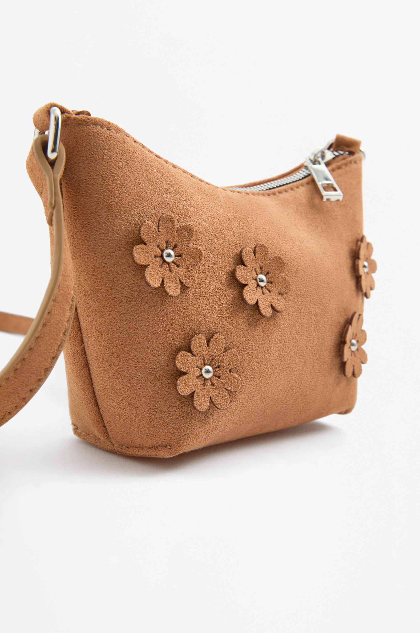 Crossbody bag with floral detail — CAMEL