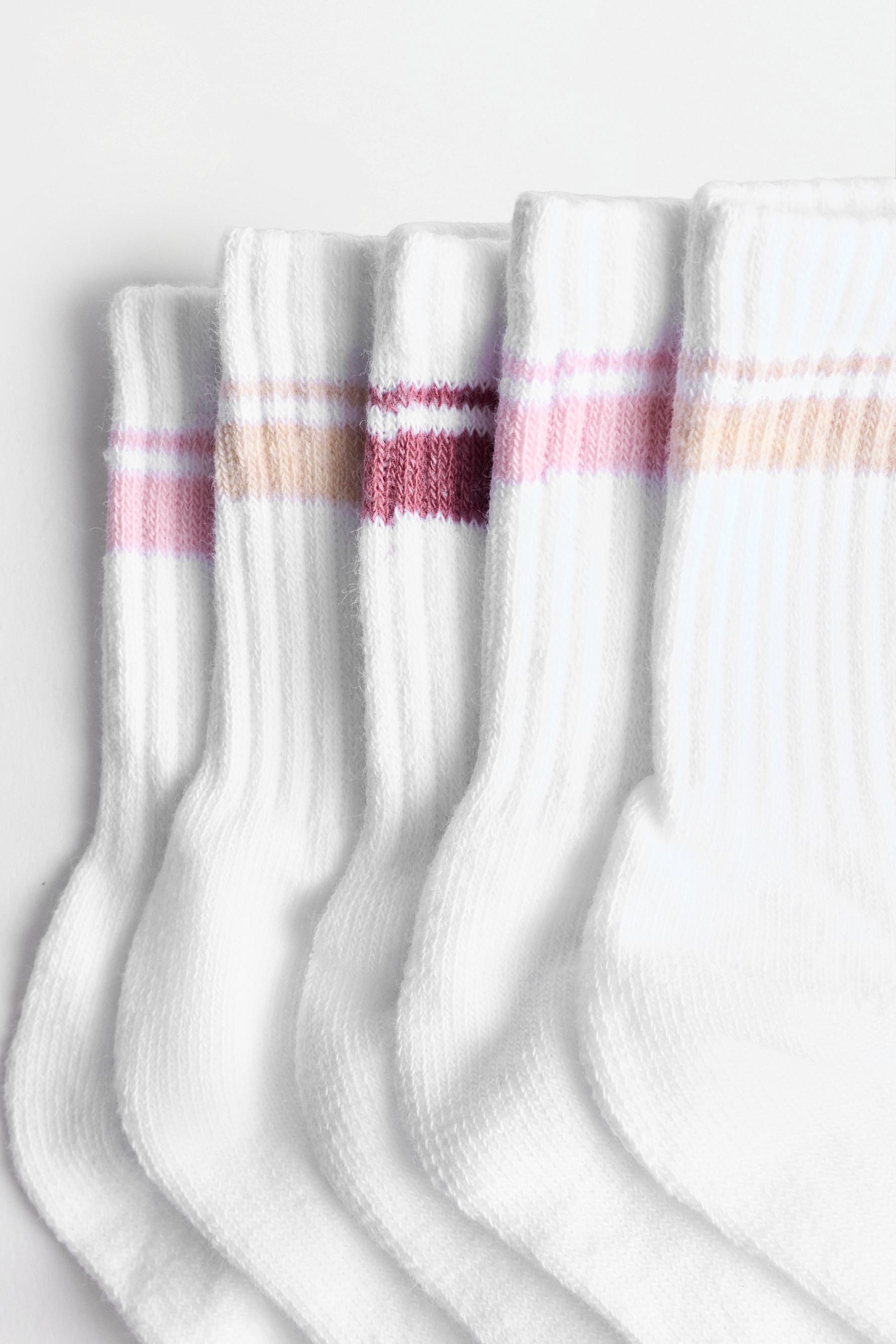 Striped Long Socks (5-Pack) — PINKISH WHITE