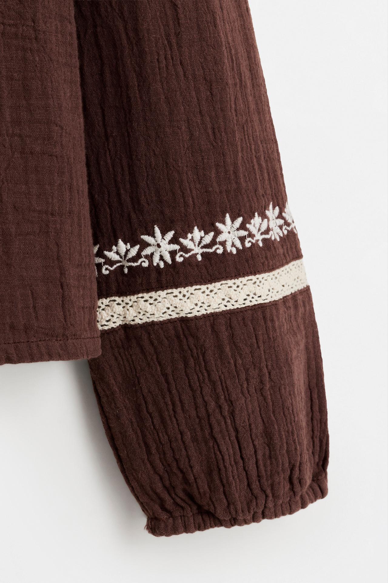 Textured embroidered blouse — DARK BROWN