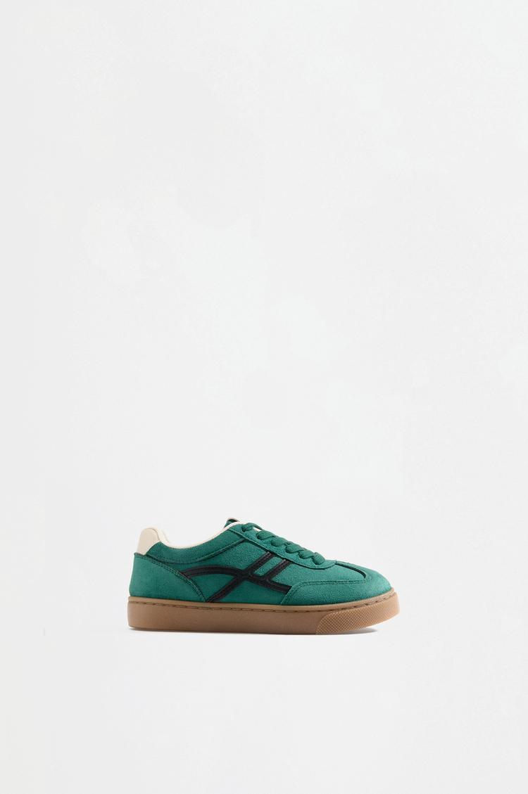 Split suede-effect sneakers — GREEN