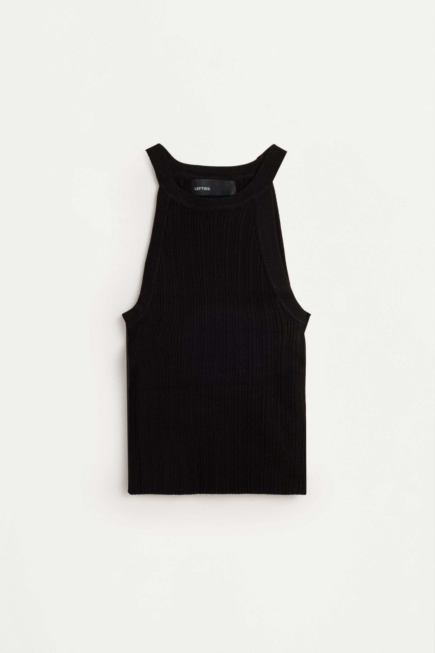 Ribbed halter top — BLACK
