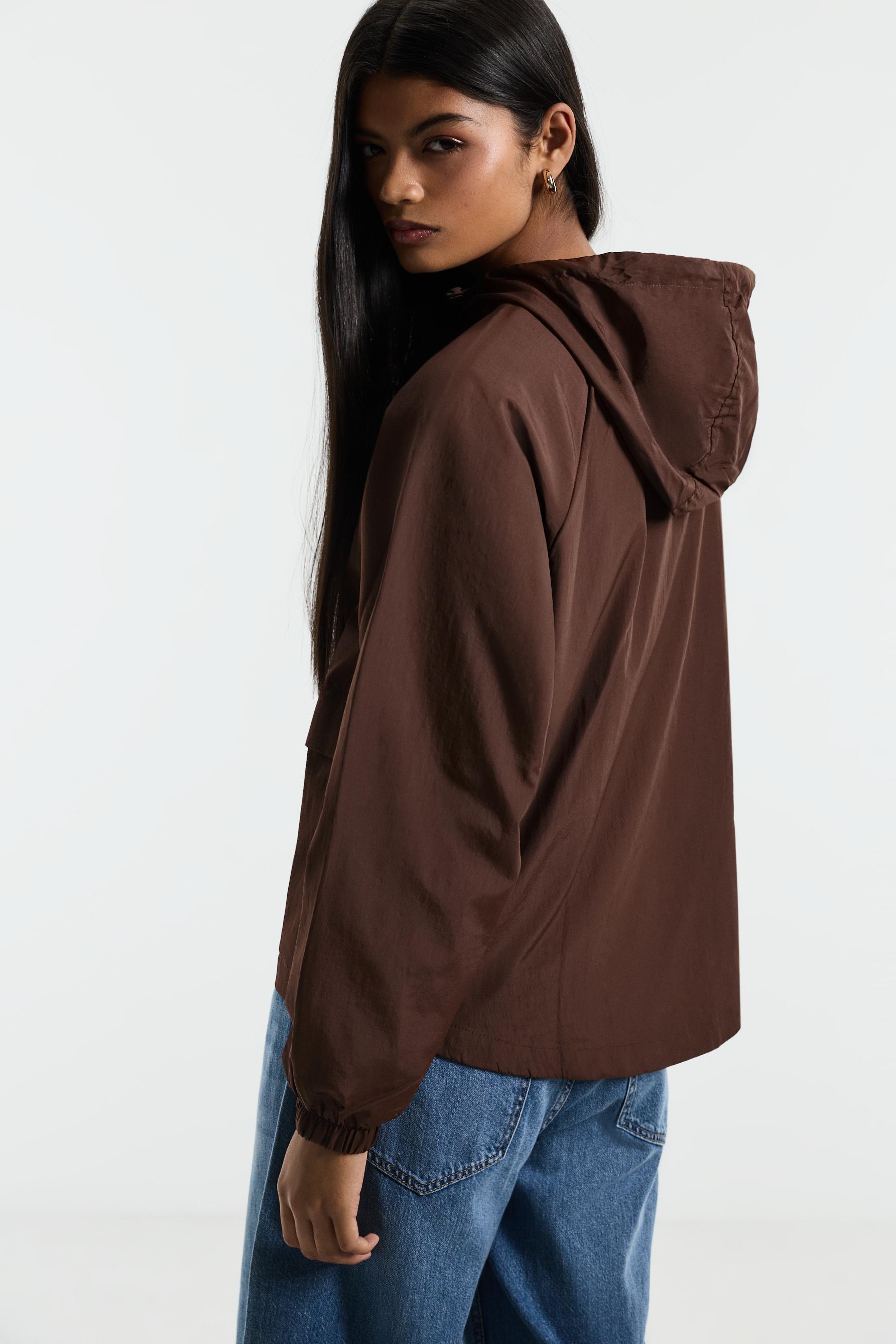 Cropped hooded windbreaker — CHOCOLATE