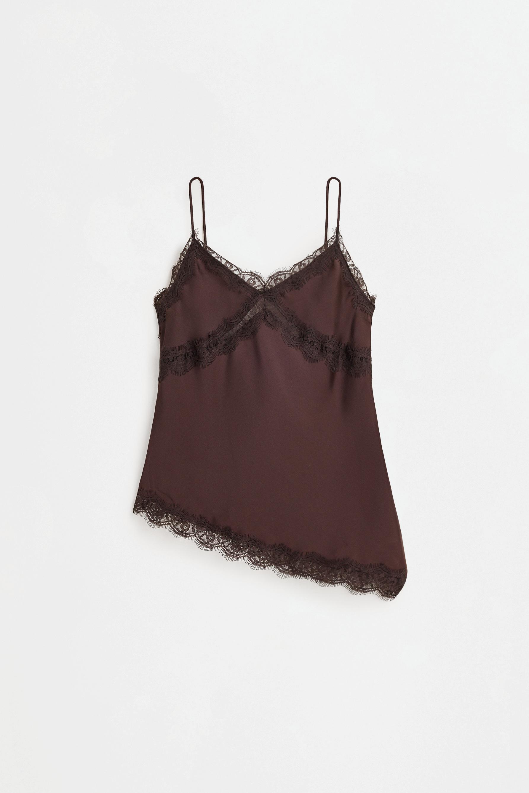 Asymmetrical satin camisole — DARK BROWN