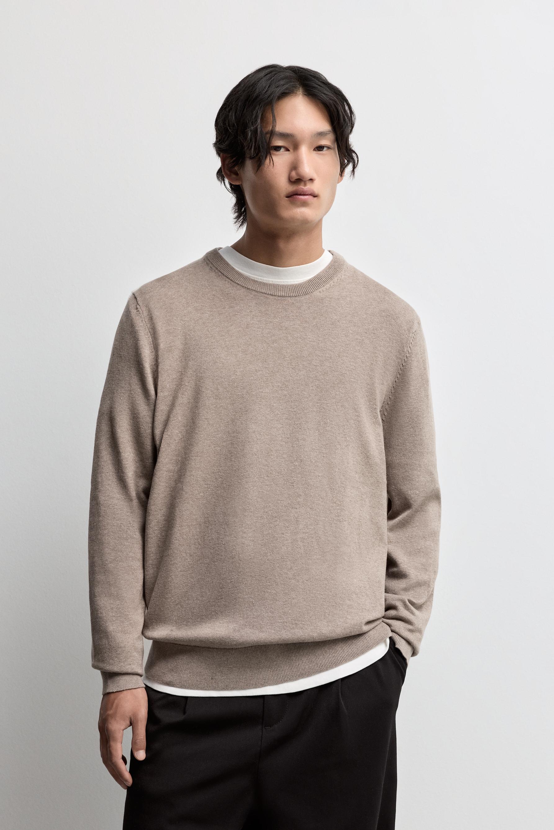 Basic round neck sweater — BEIGE MARL