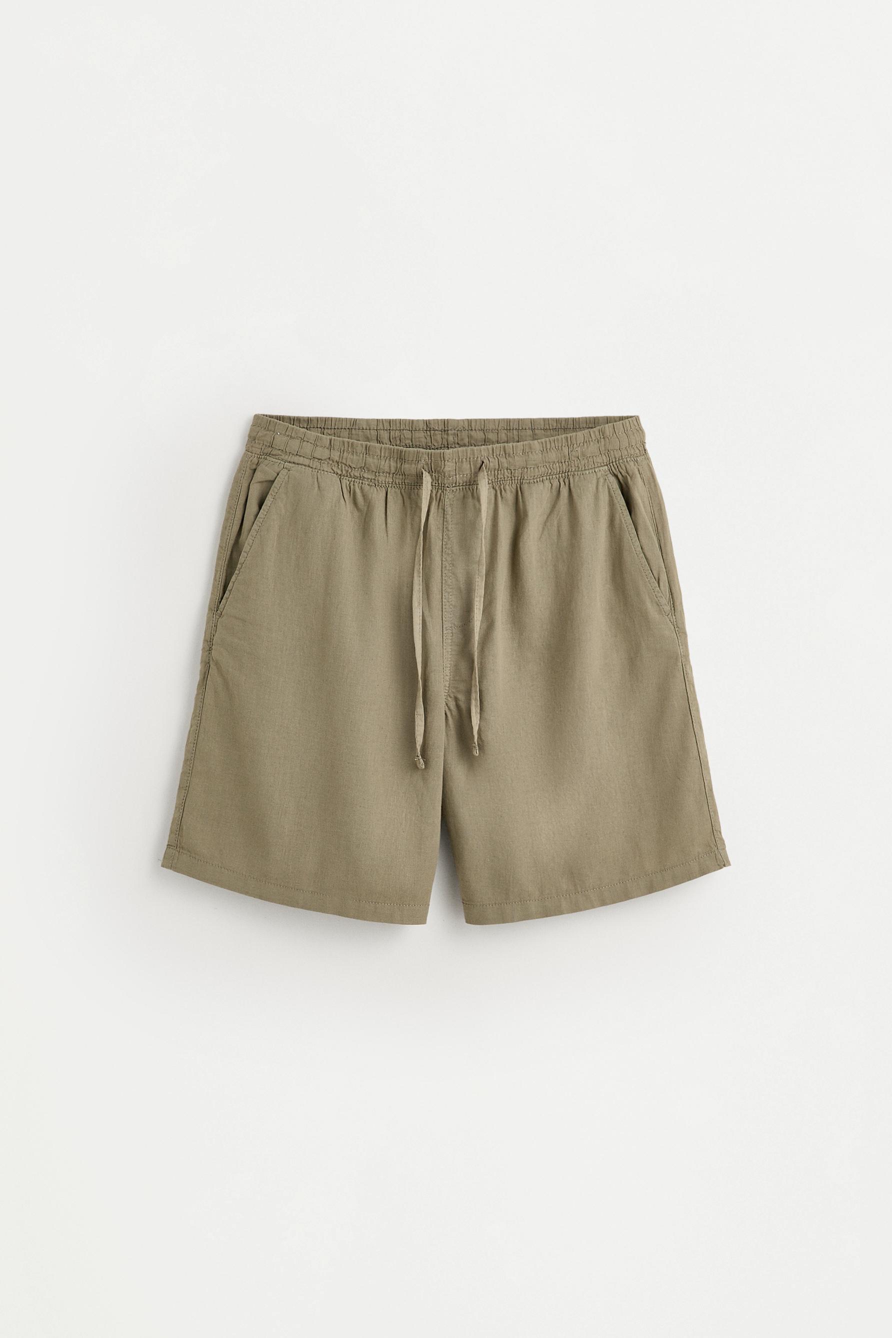 Linen-cotton jogger Bermuda shorts — KHAKI