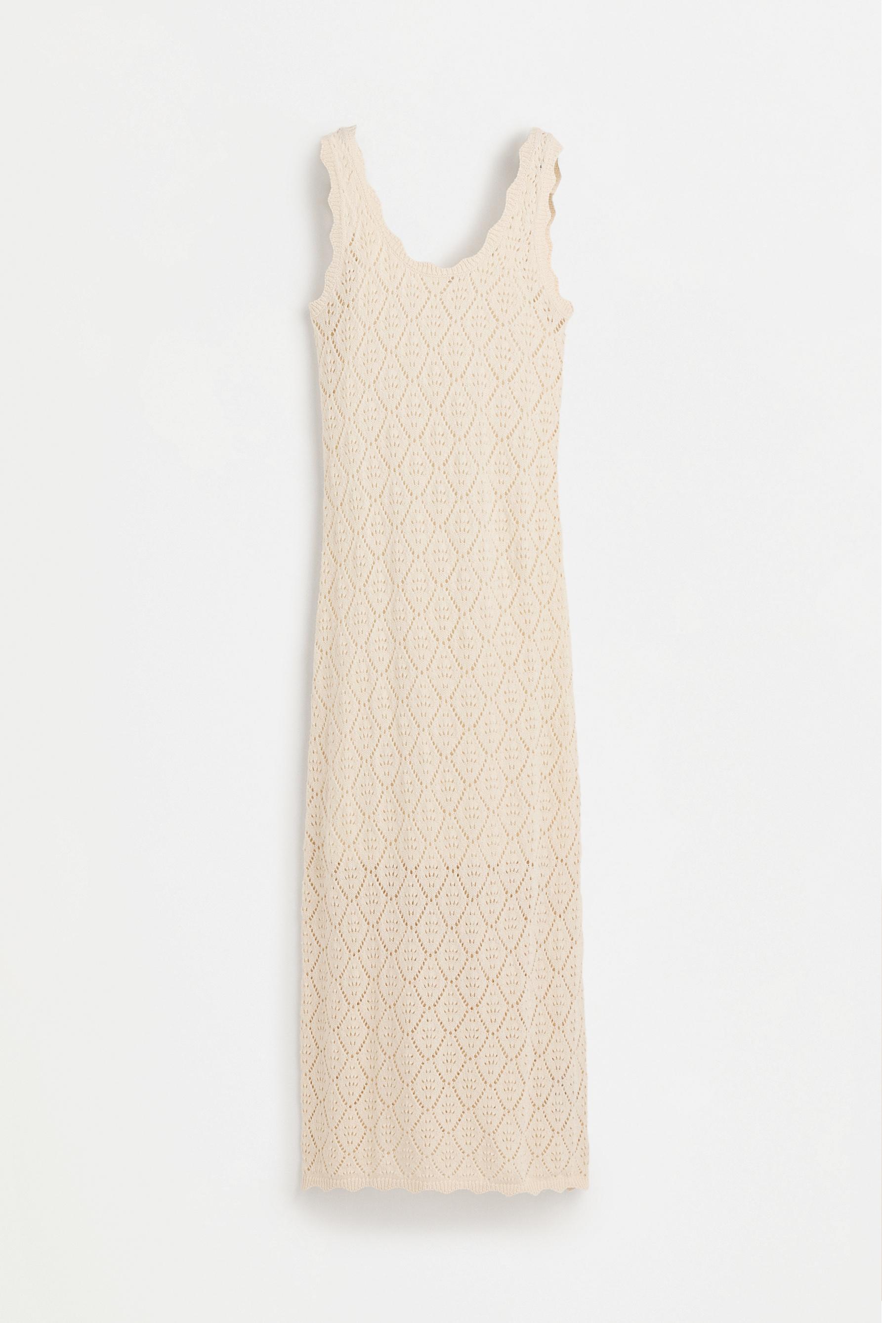 Cutwork knit midi dress — ECRU