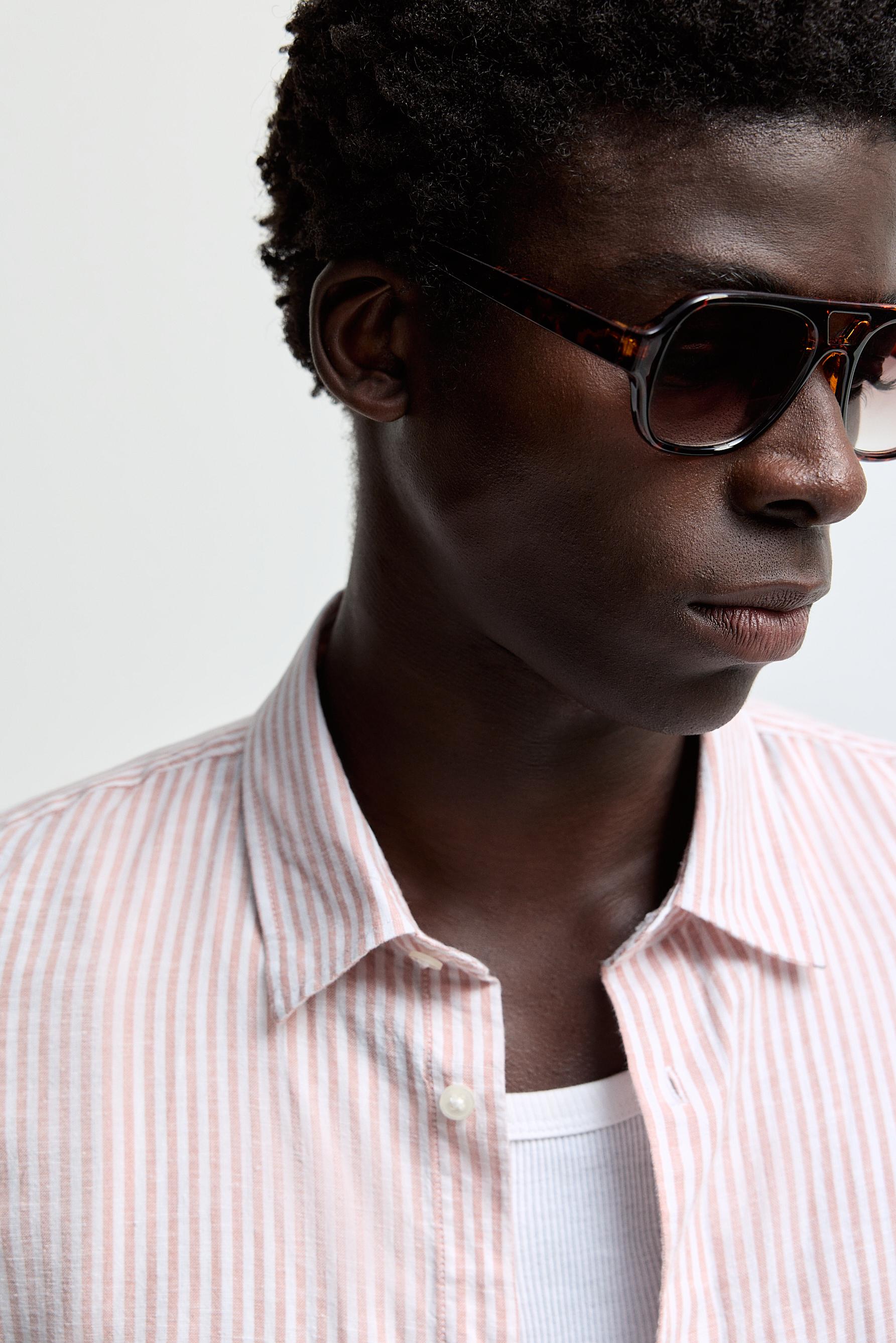Cotton-linen striped shirt — LIGHT SALMON PINK