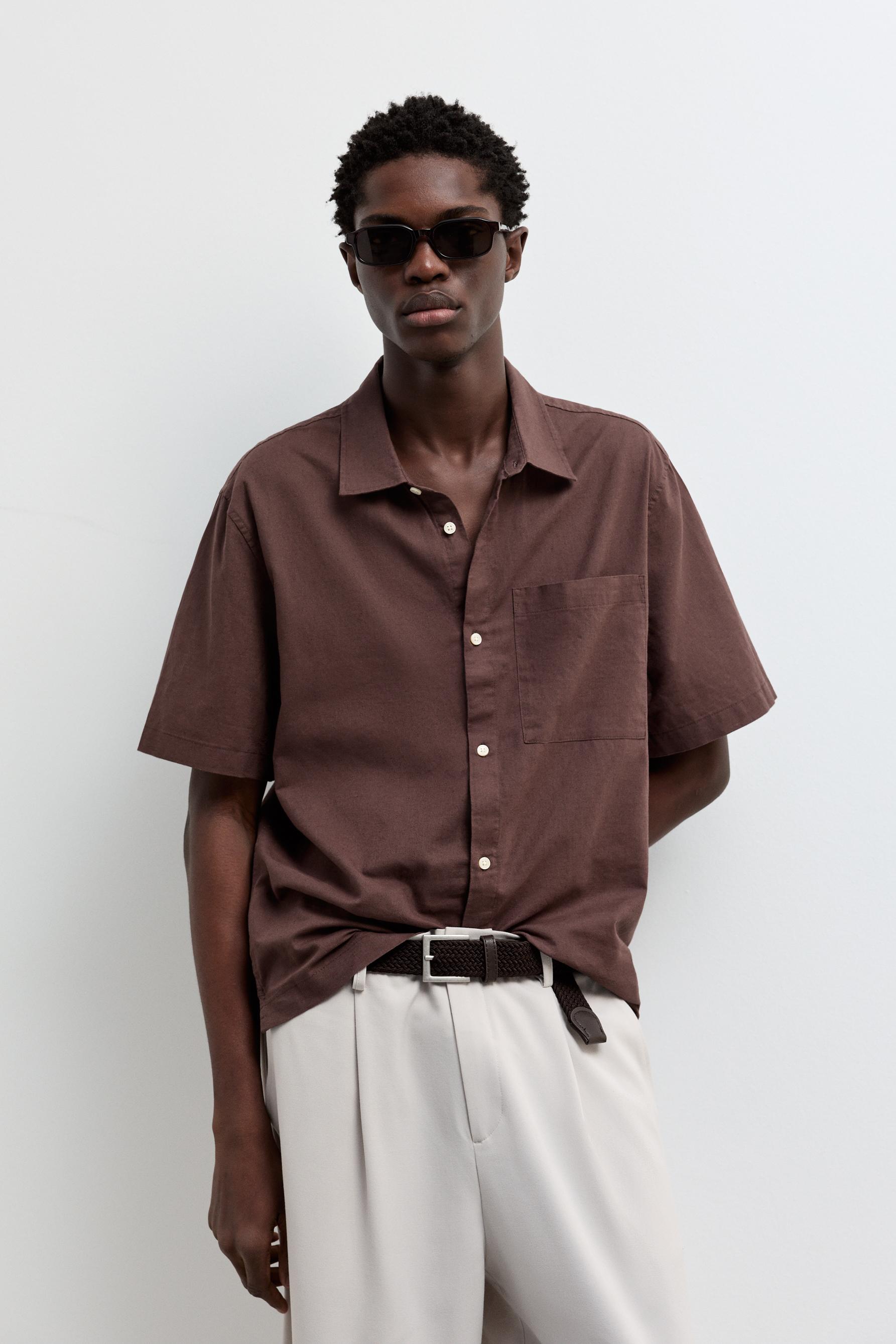 Camisa lino - algodón manga corta