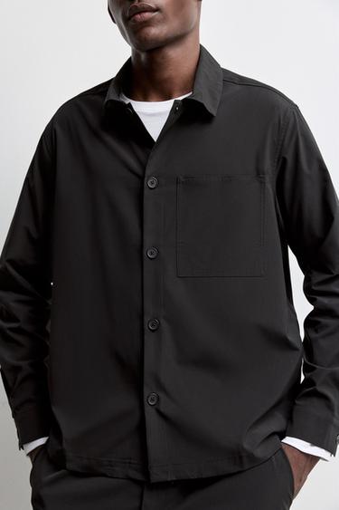 Button-Front Overshirt with Pocket — BLACK 3