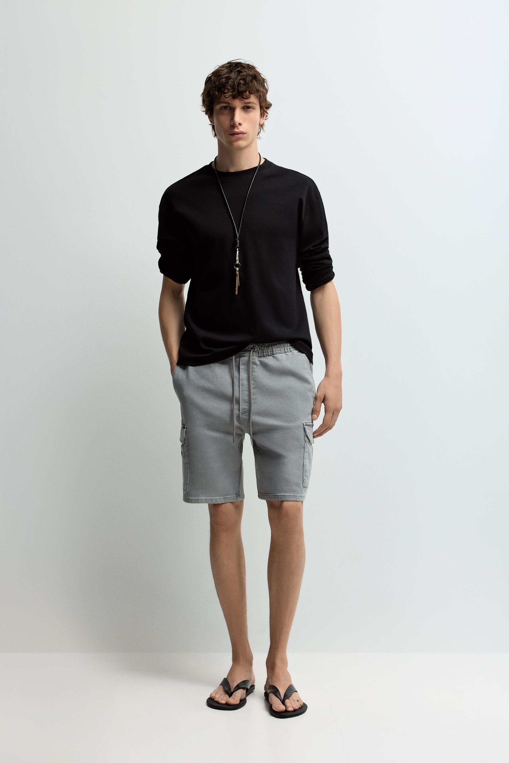 Denim cargo jogger Bermuda shorts — MEDIUM GREY