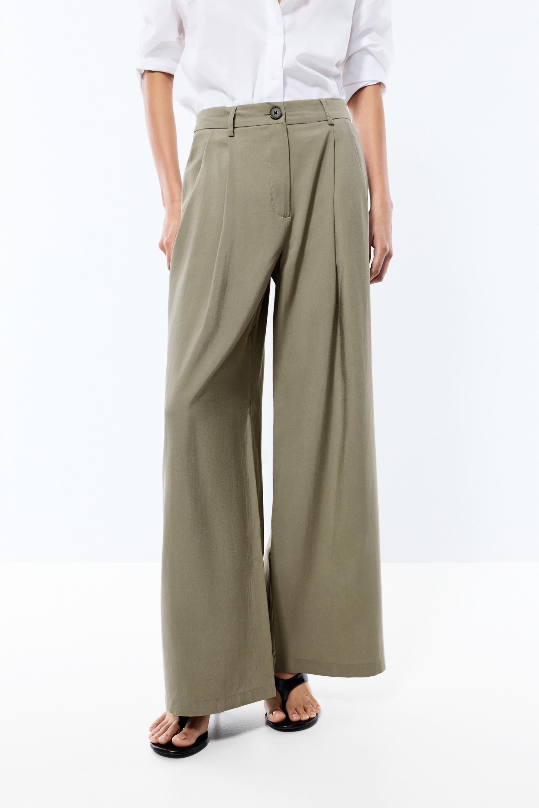 Flowing wide-leg trousers — PALE KHAKI