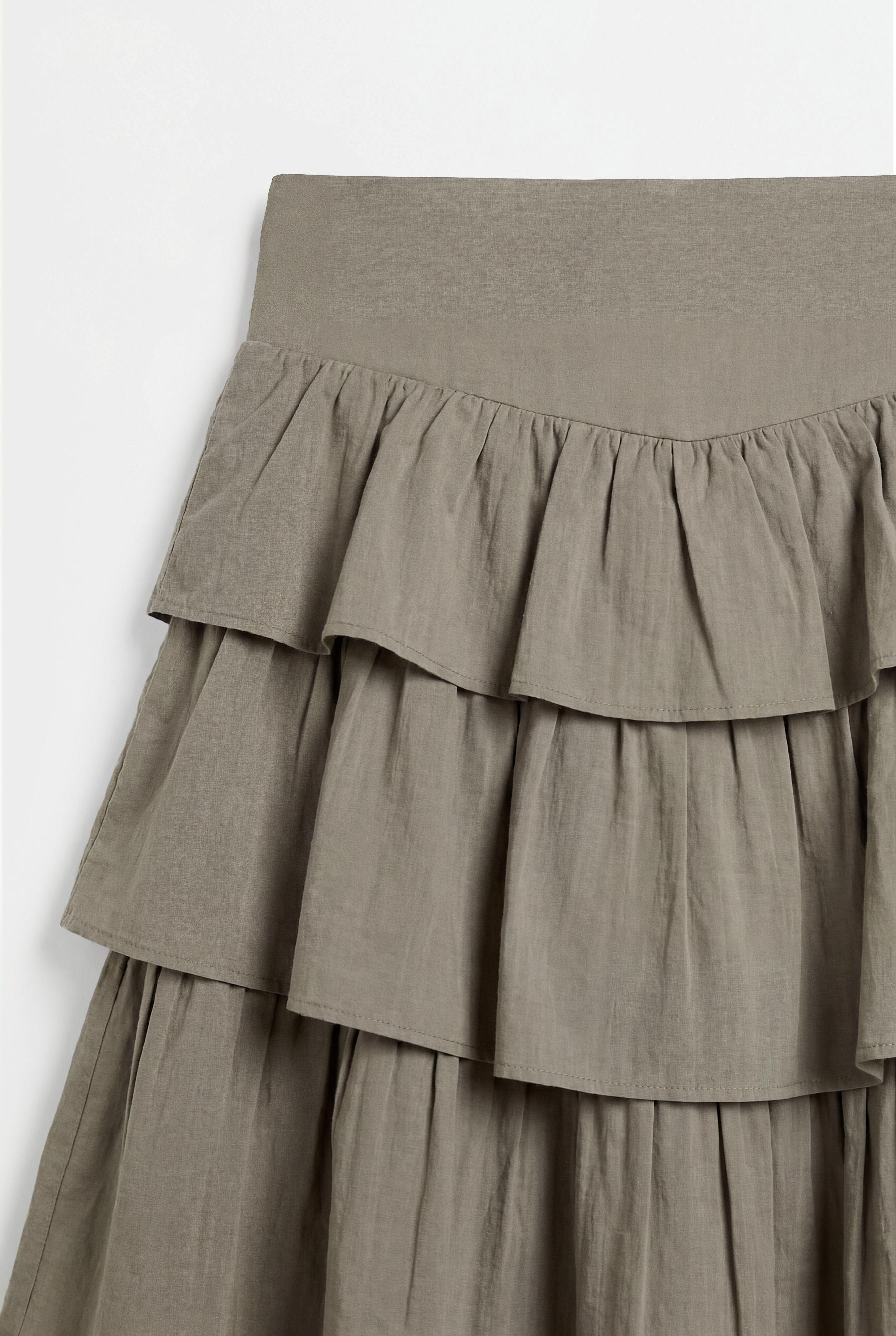 Ruffled midi skirt — PALE KHAKI
