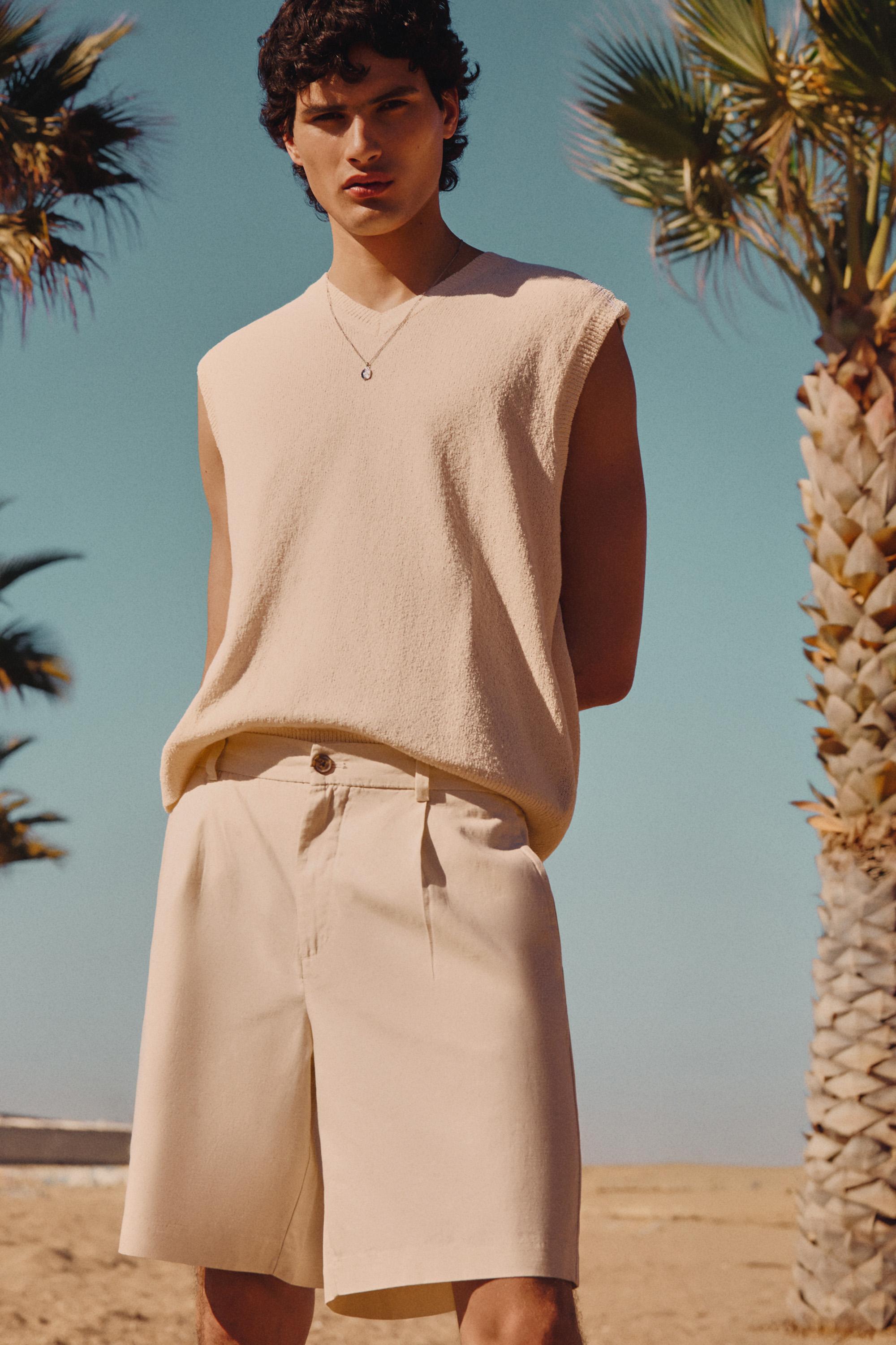 Pleated chino Bermuda shorts — GREY