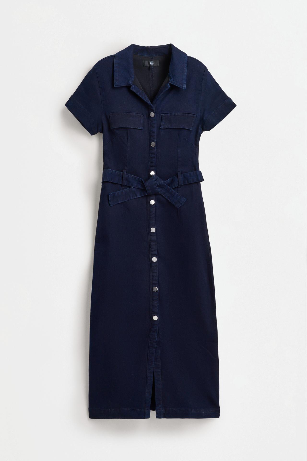 Fitted denim button-front dress — BLUE