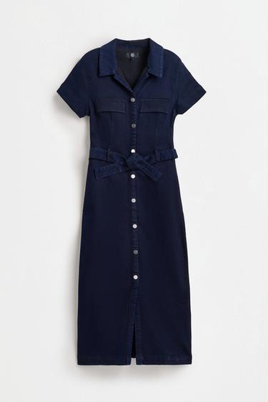 Fitted denim button-front dress — BLUE 6