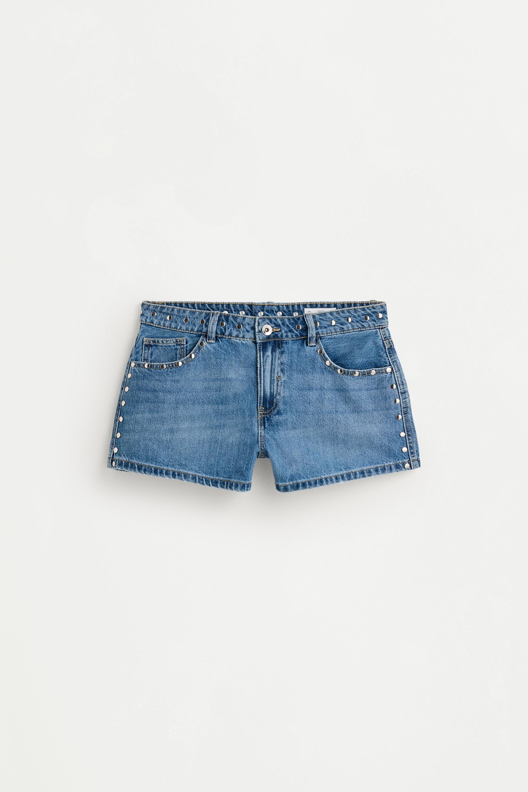 Denim shorts with studs — PALE INDIGO