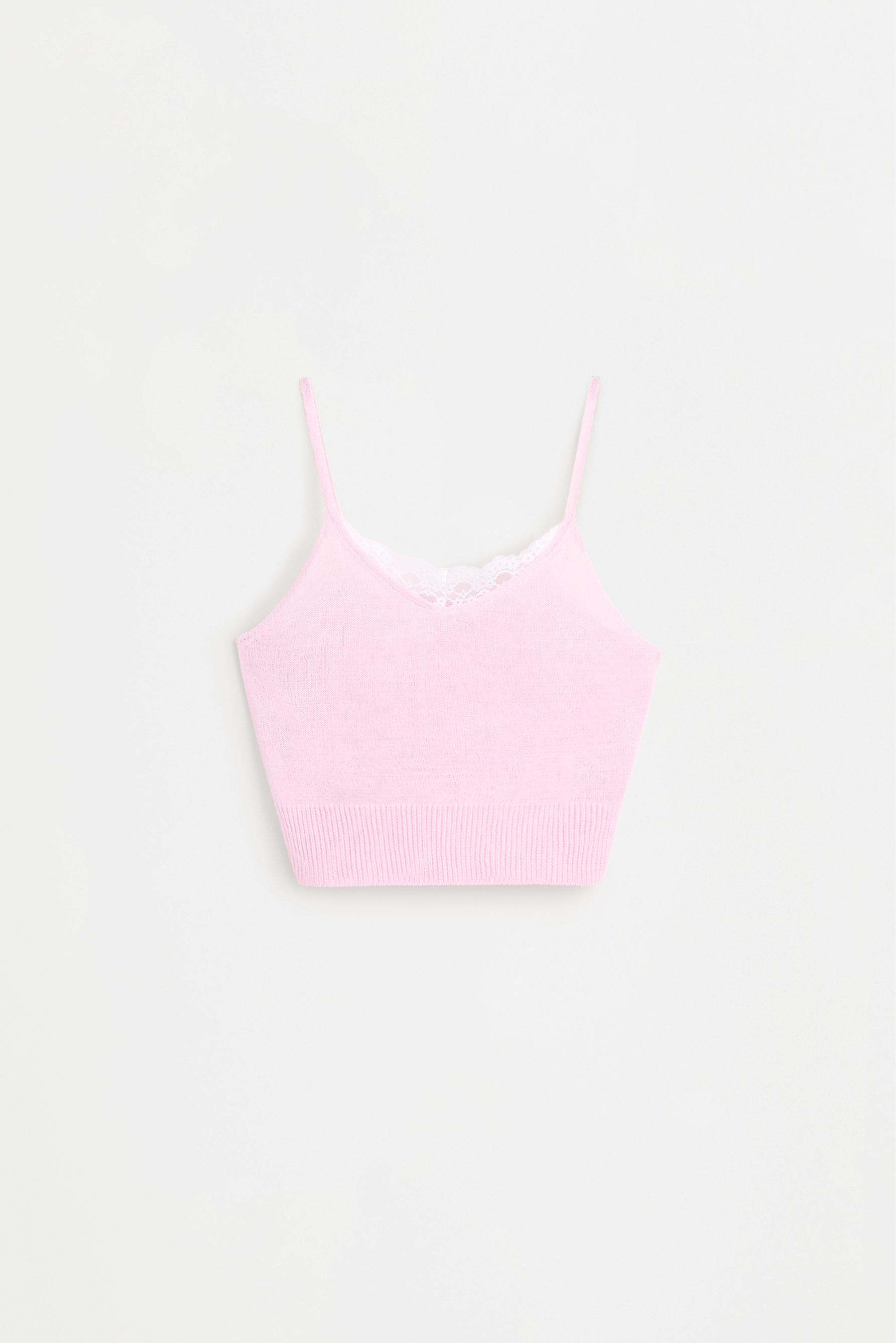 Lace knit top — PASTEL PINK