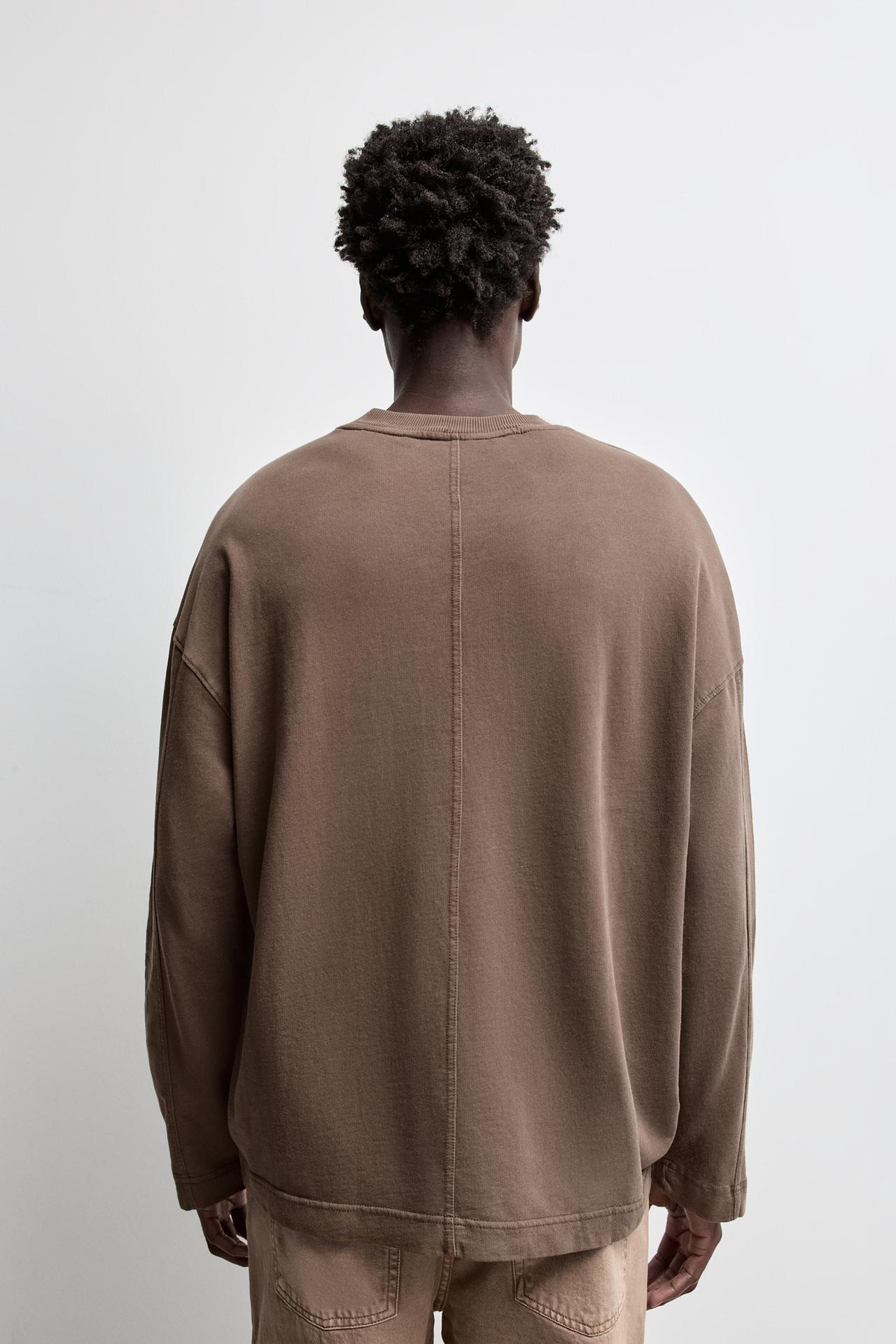 Washed-effect sweatshirt — DARK BROWN
