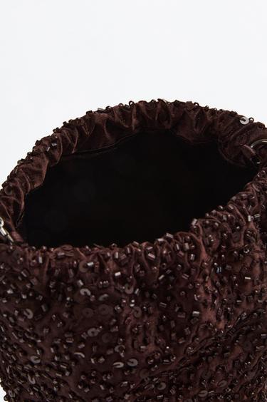 Beaded crossbody bucket bag — BROWN 4