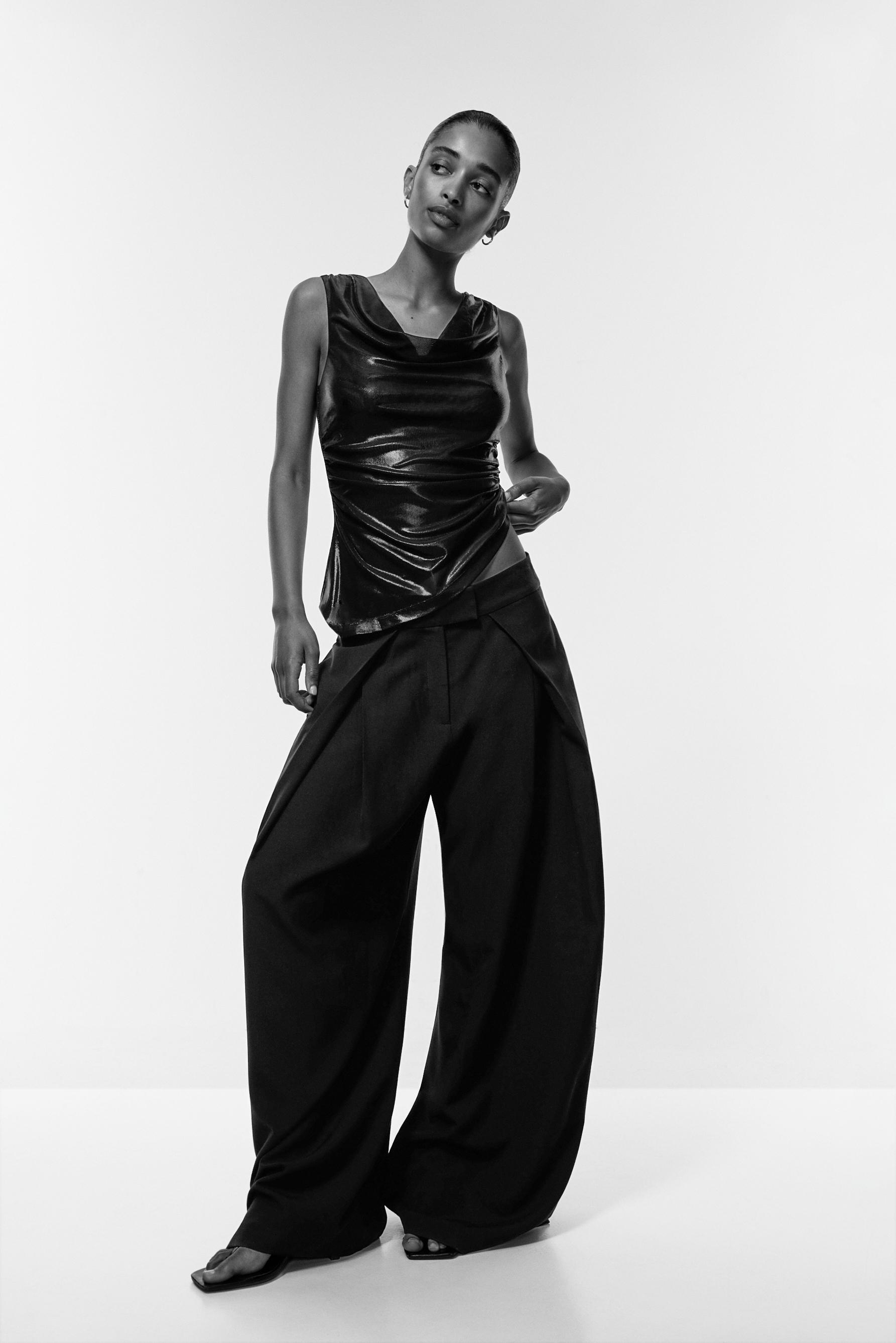 Metallic effect asymmetrical top — BLACK