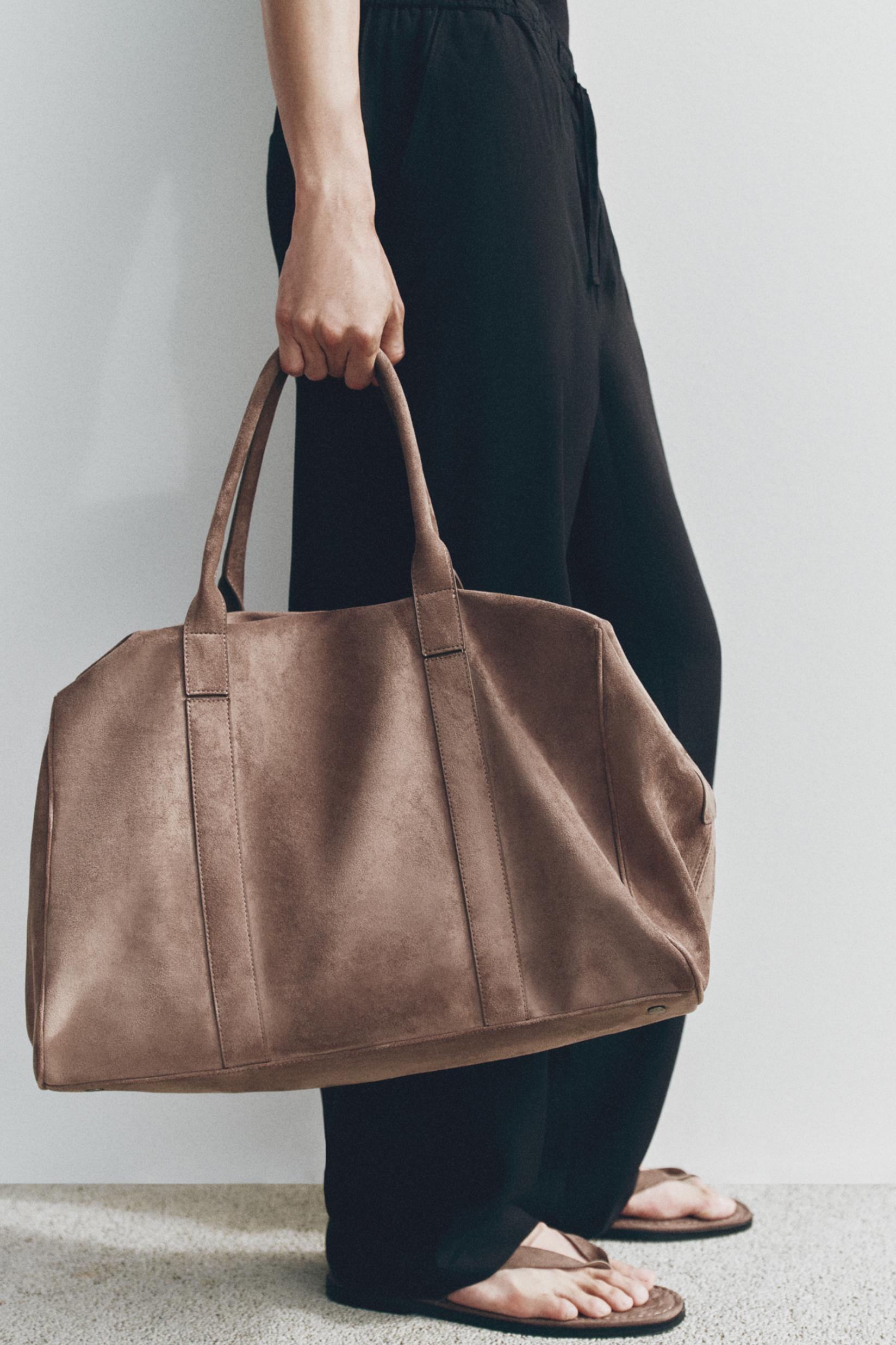 Split Suede Effect Bowling Bag EDITION — KHAKI