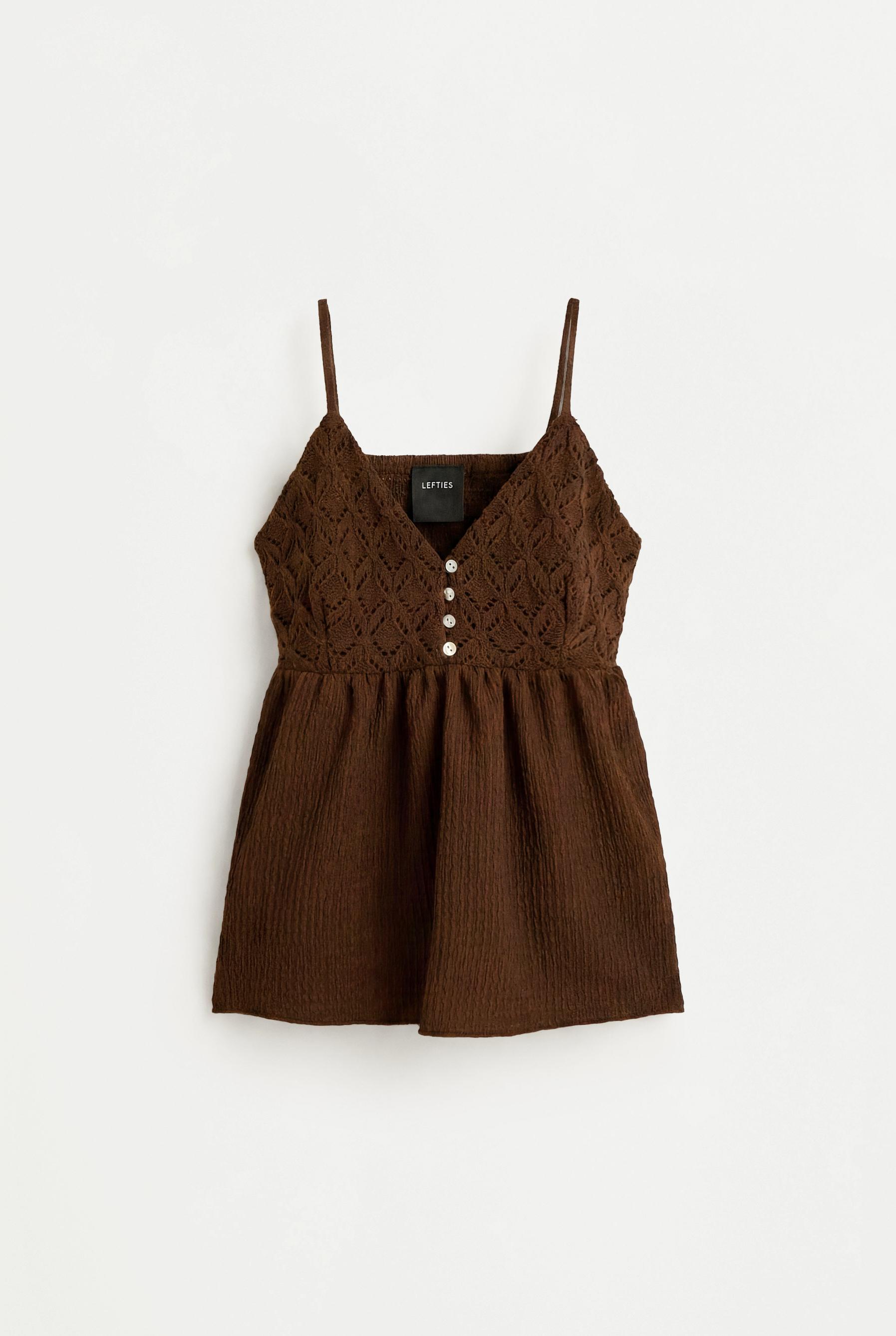Crochet-effect top — BROWN