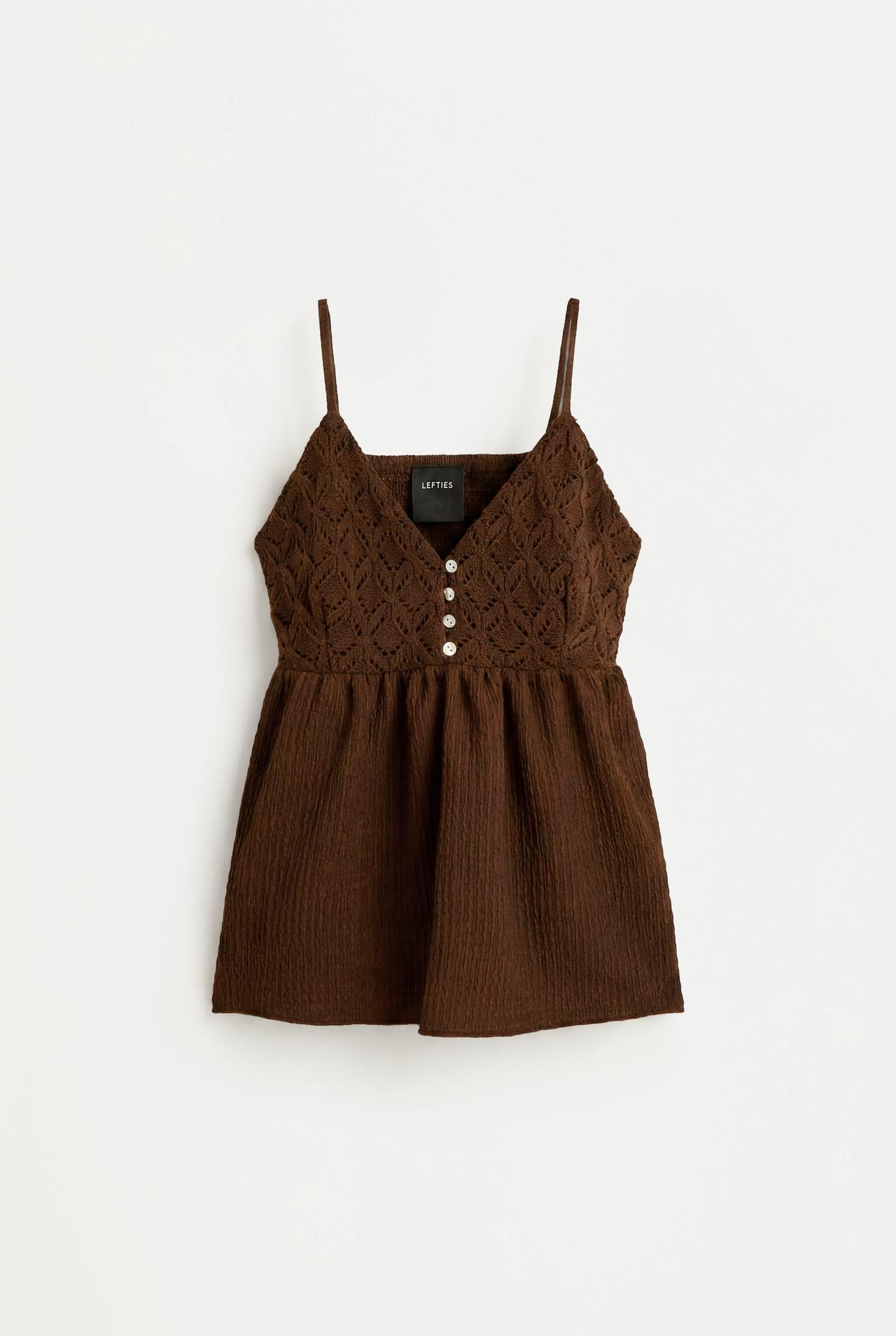 Crochet-effect top — BROWN