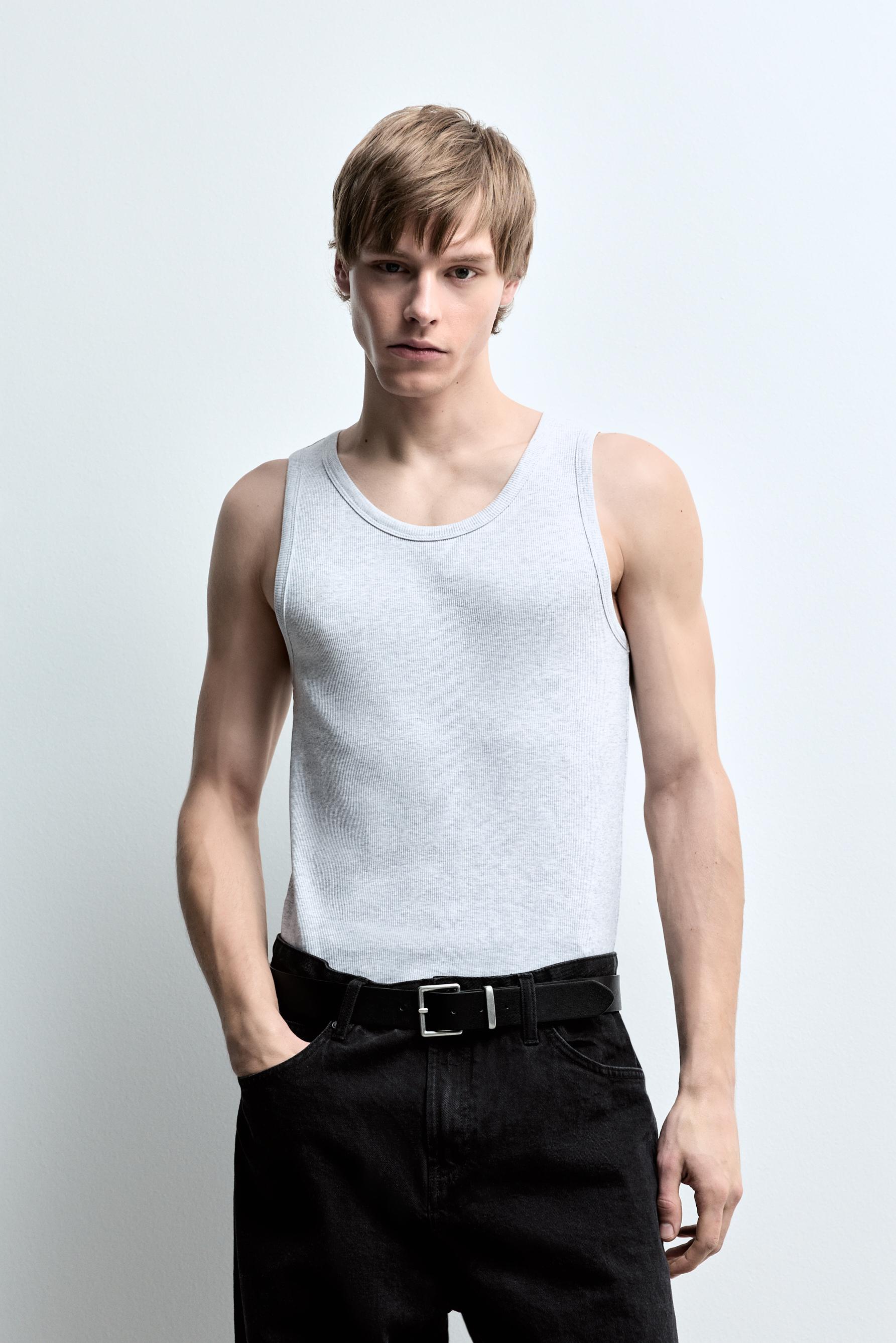 Ribbed vest top — GREY MARL