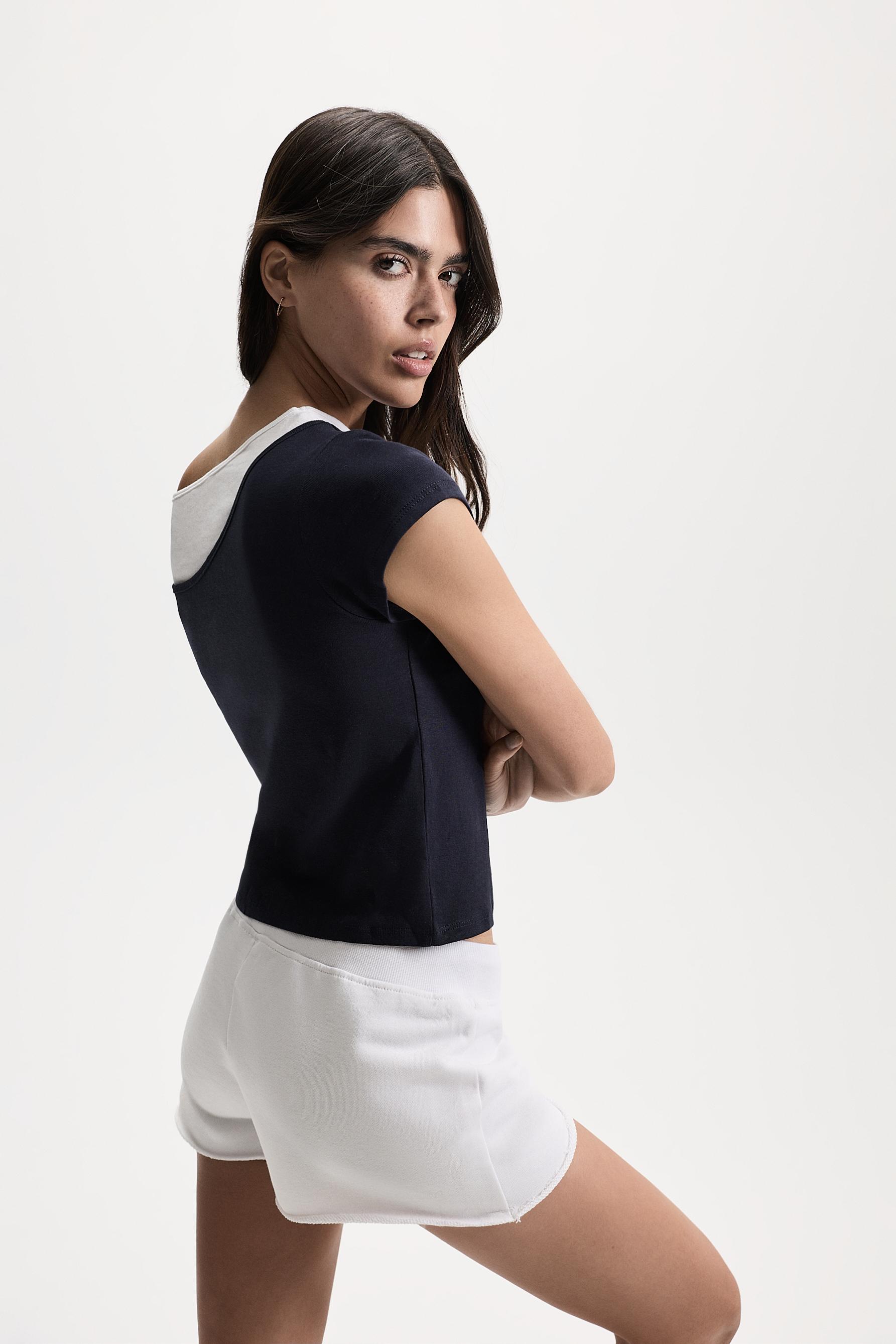 Asymmetric double-layer T-shirt — NAVY