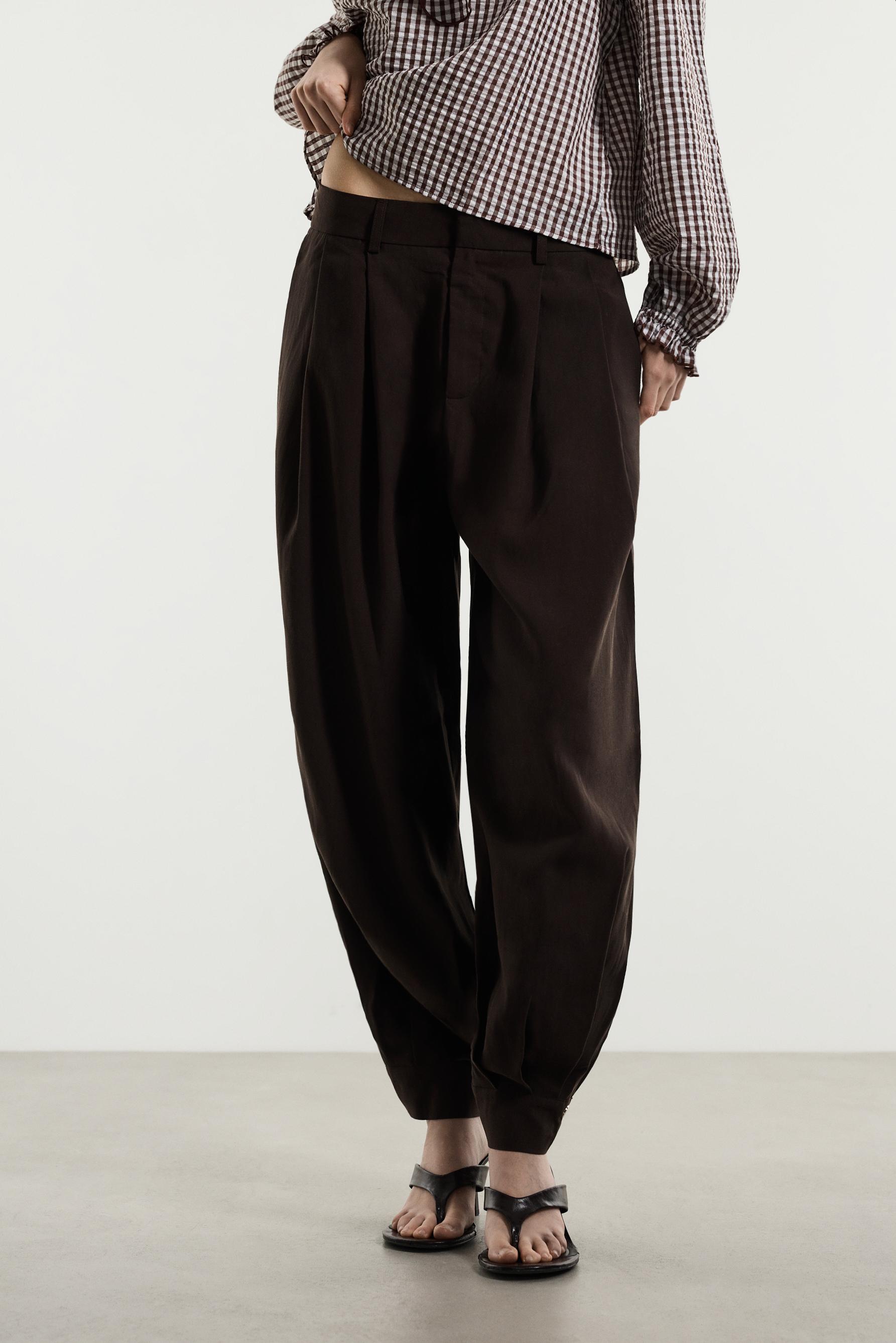 Pleated sarouel trousers — DARK BROWN