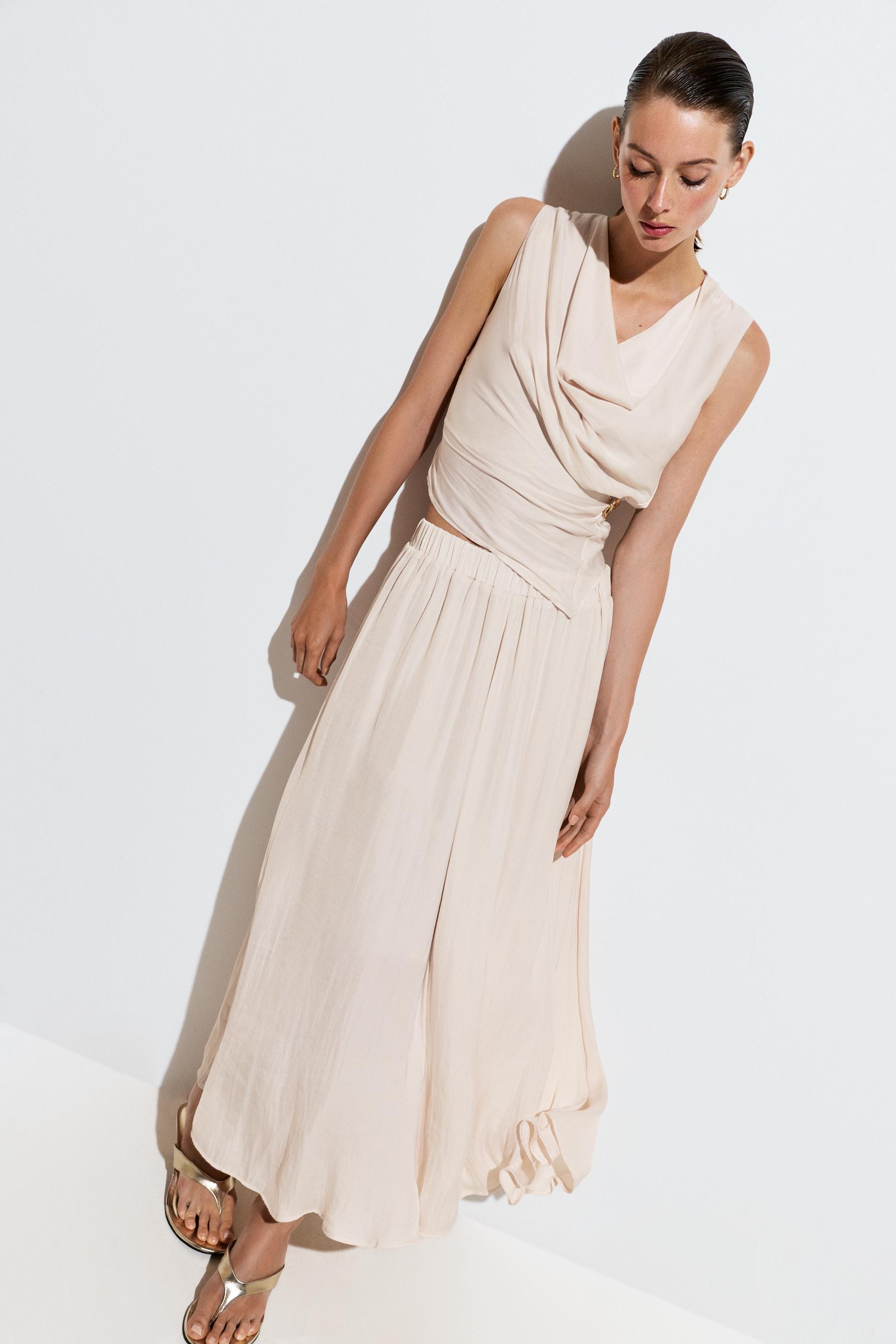 Textured satin midi skirt — CREAM