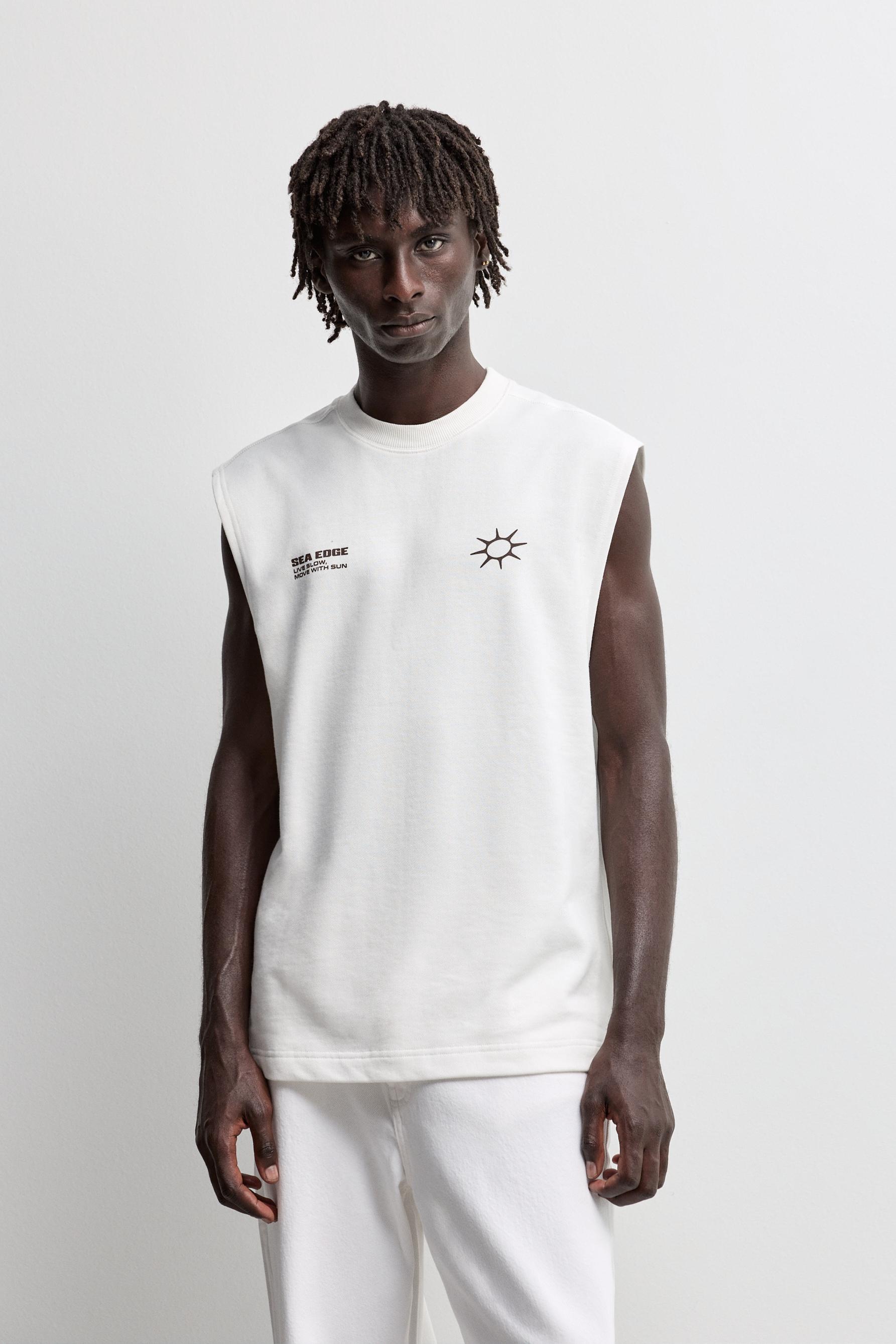 Printed sleeveless sweatshirt — WHITE