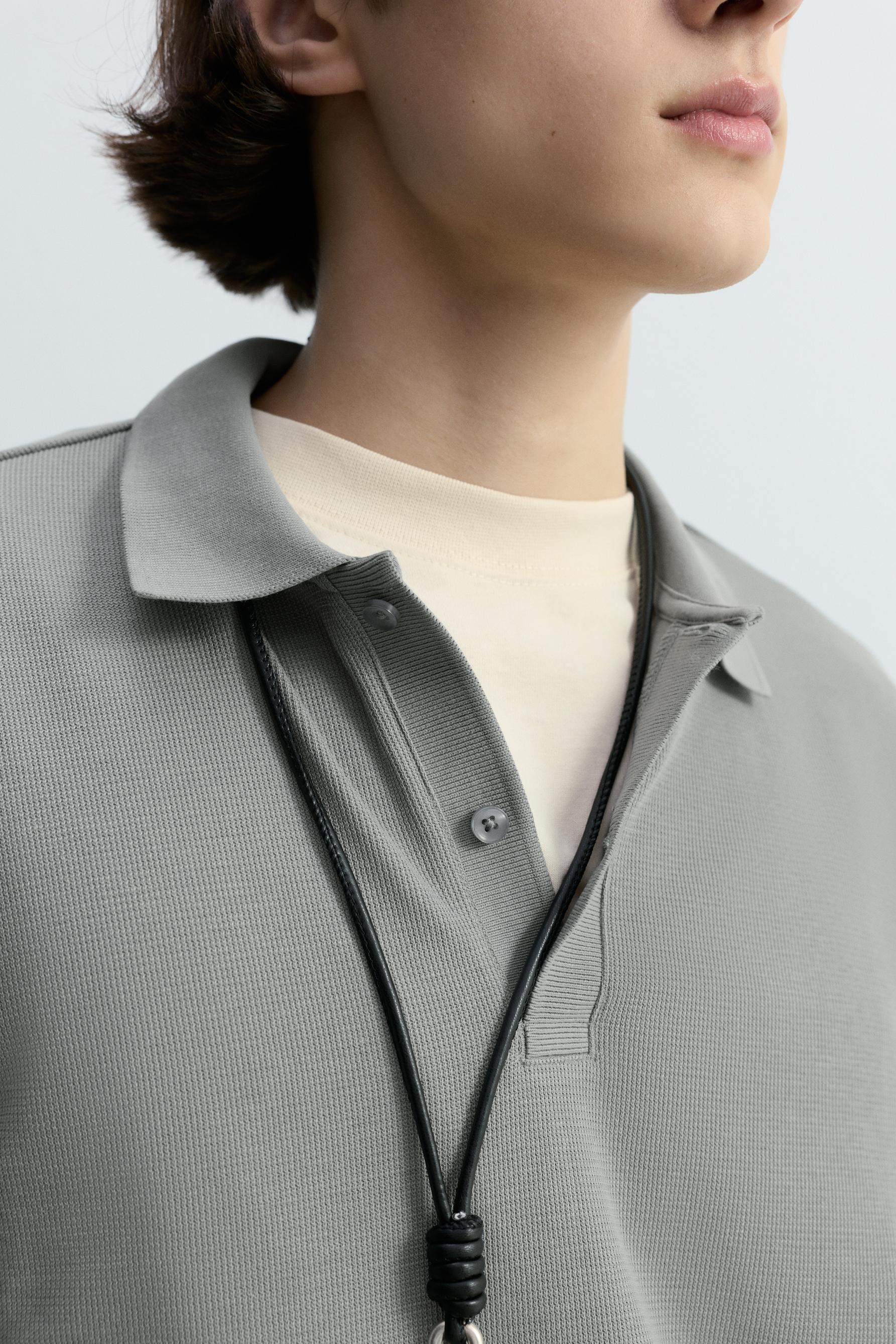 Basic textured polo shirt — BLUE GREY