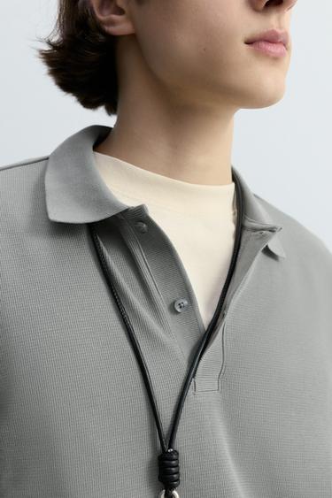 Basic textured polo shirt — BLUE GREY 3