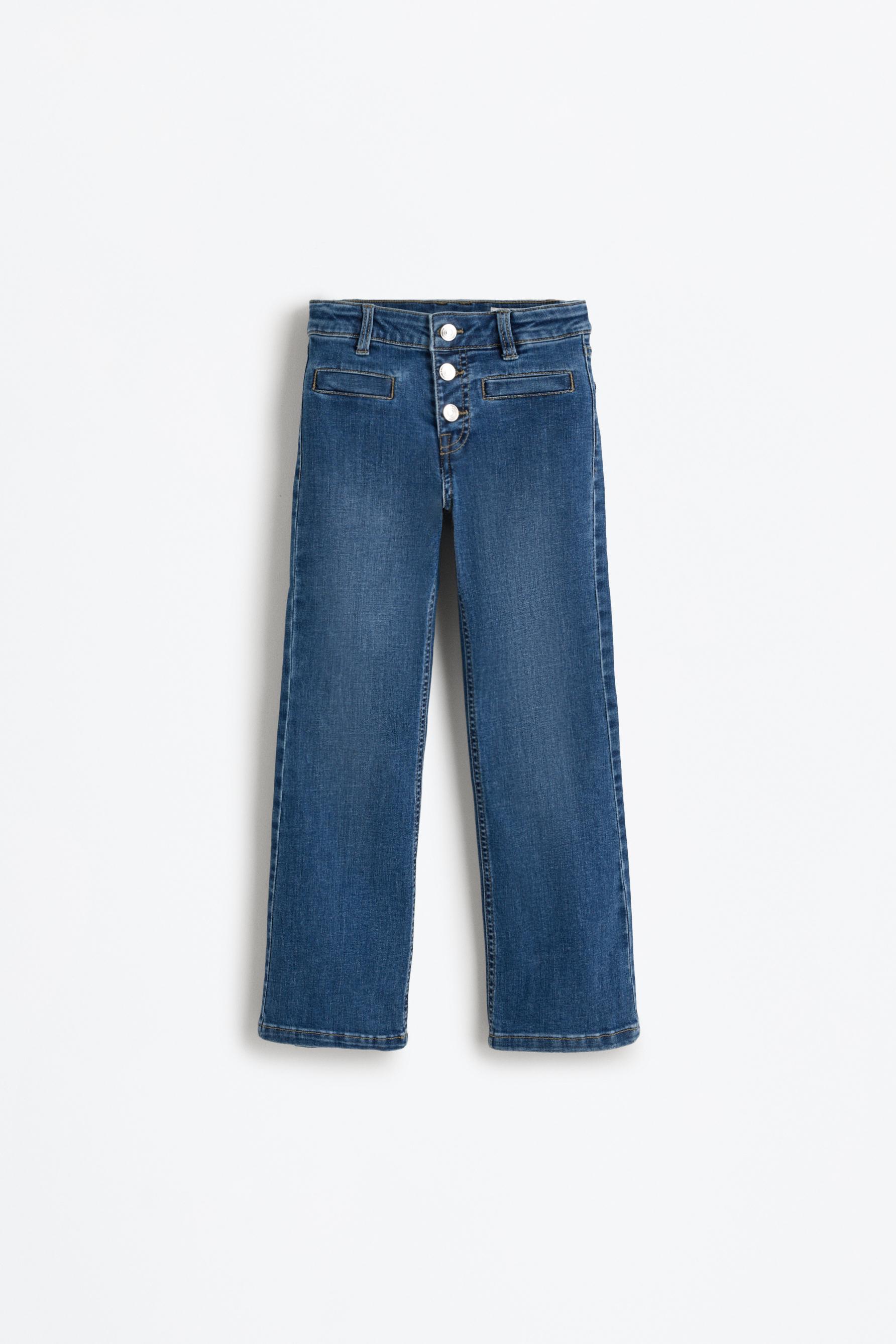 Bell bottom jeans with buttons — MEDIUM BLUE