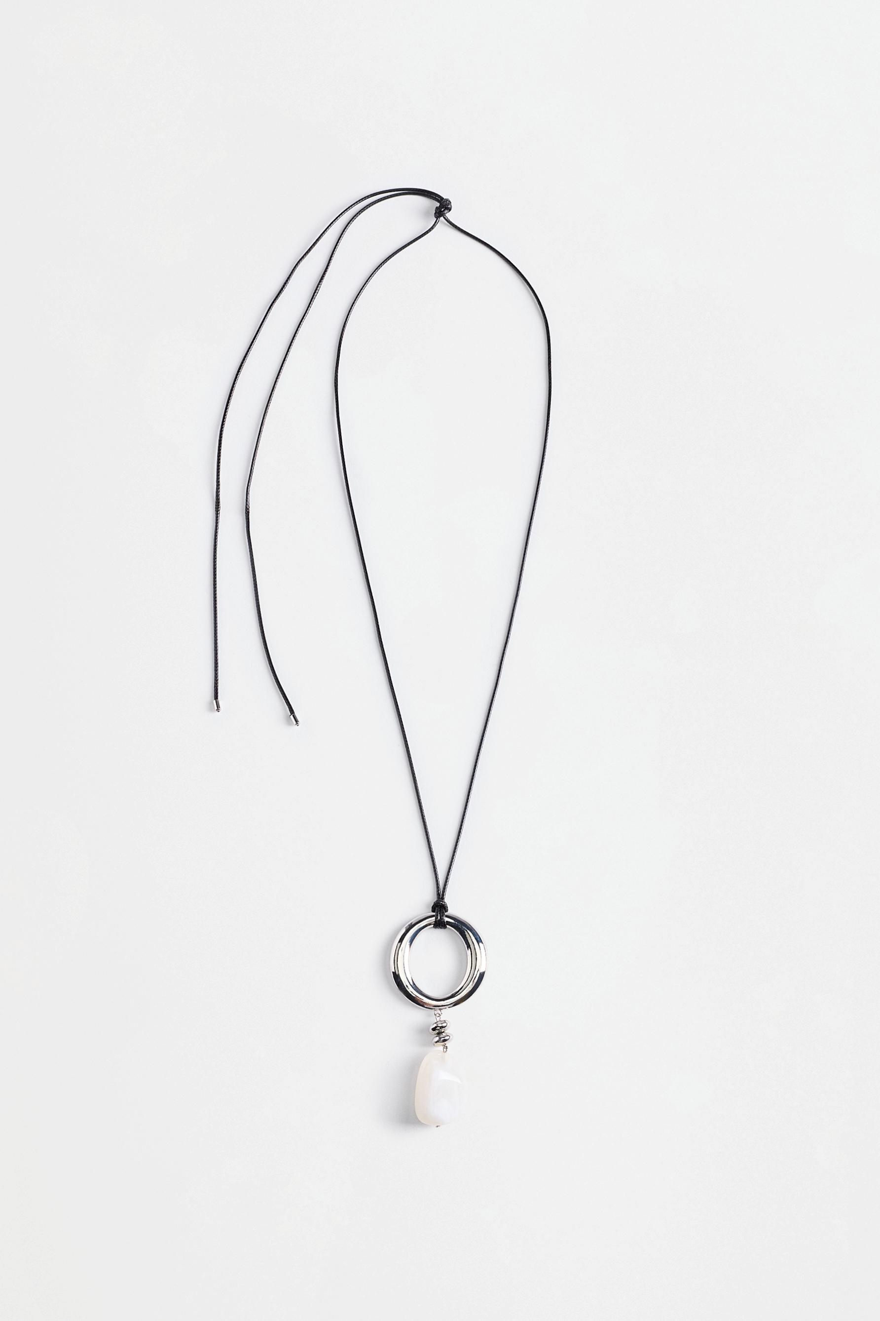 Black cord necklace with ring — SILVER