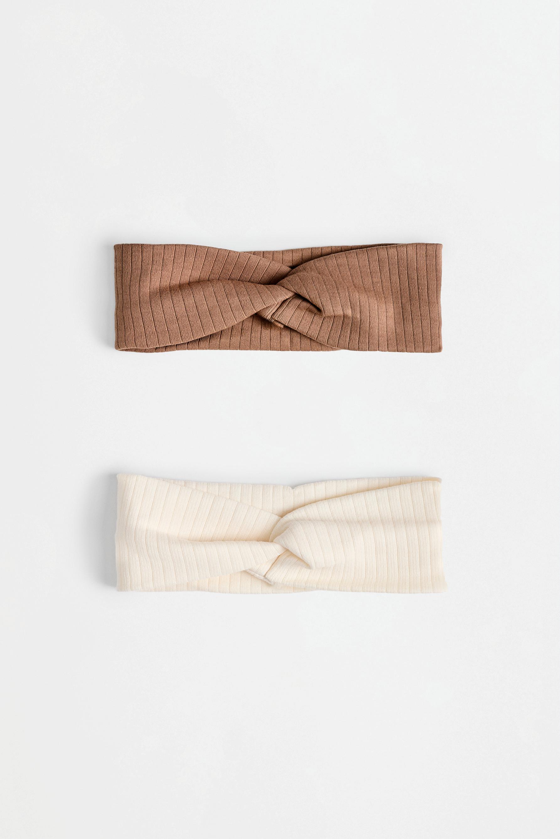 Ribbed knot bandanas (2-pack) — BROWN/ECRU