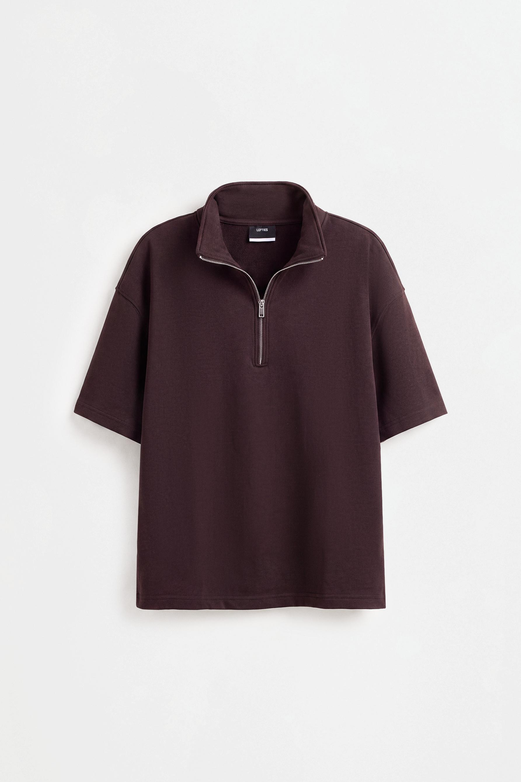 Interlock polo shirt with zip — DARK BROWN