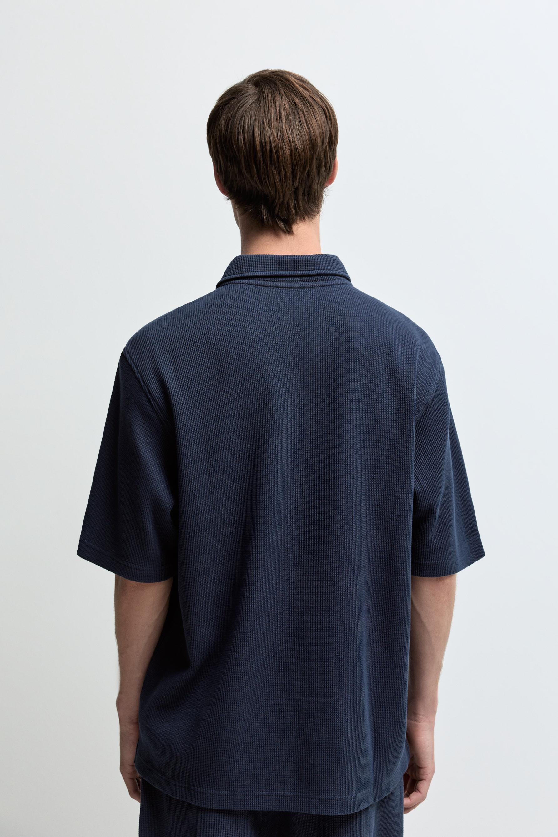 Waffle texture polo shirt — NAVY
