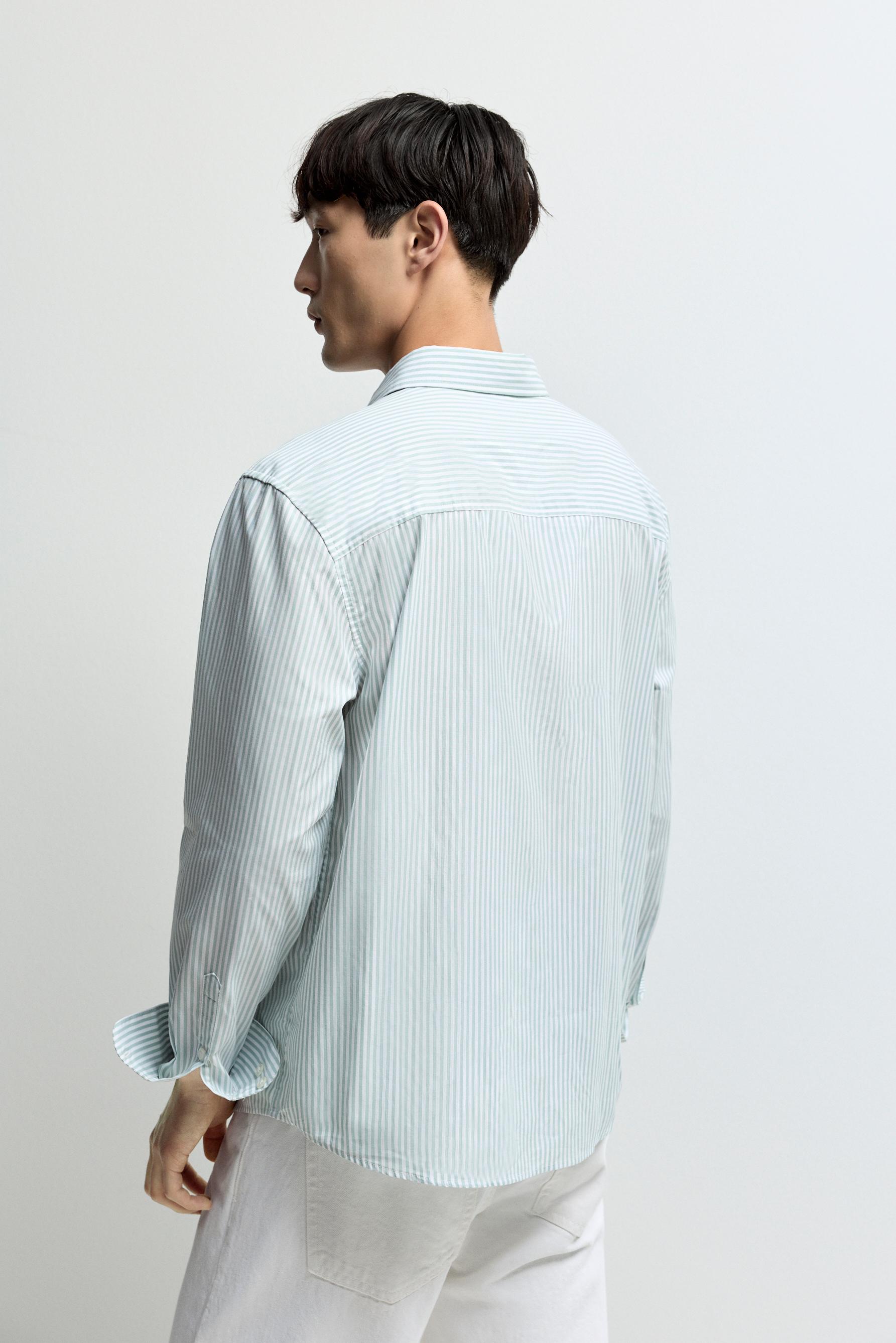 Striped regular fit shirt — WATER GREEN